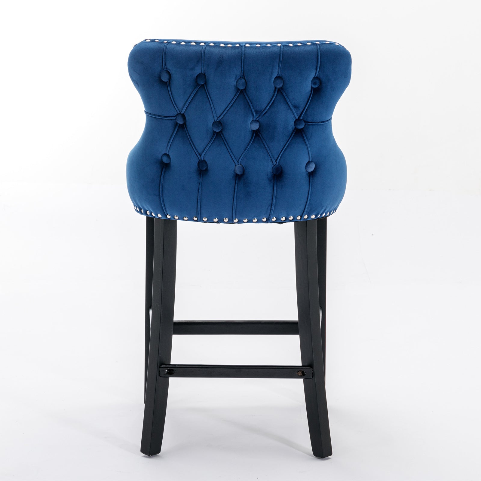 A&A Furniture,Contemporary Velvet Upholstered Wing-Back Barstools with Button Tufted Decoration and Wooden Legs, and Chrome Nailhead Trim, Leisure Style Bar Chairs,Bar stools,Set of 2 (Blue),SW1824BL