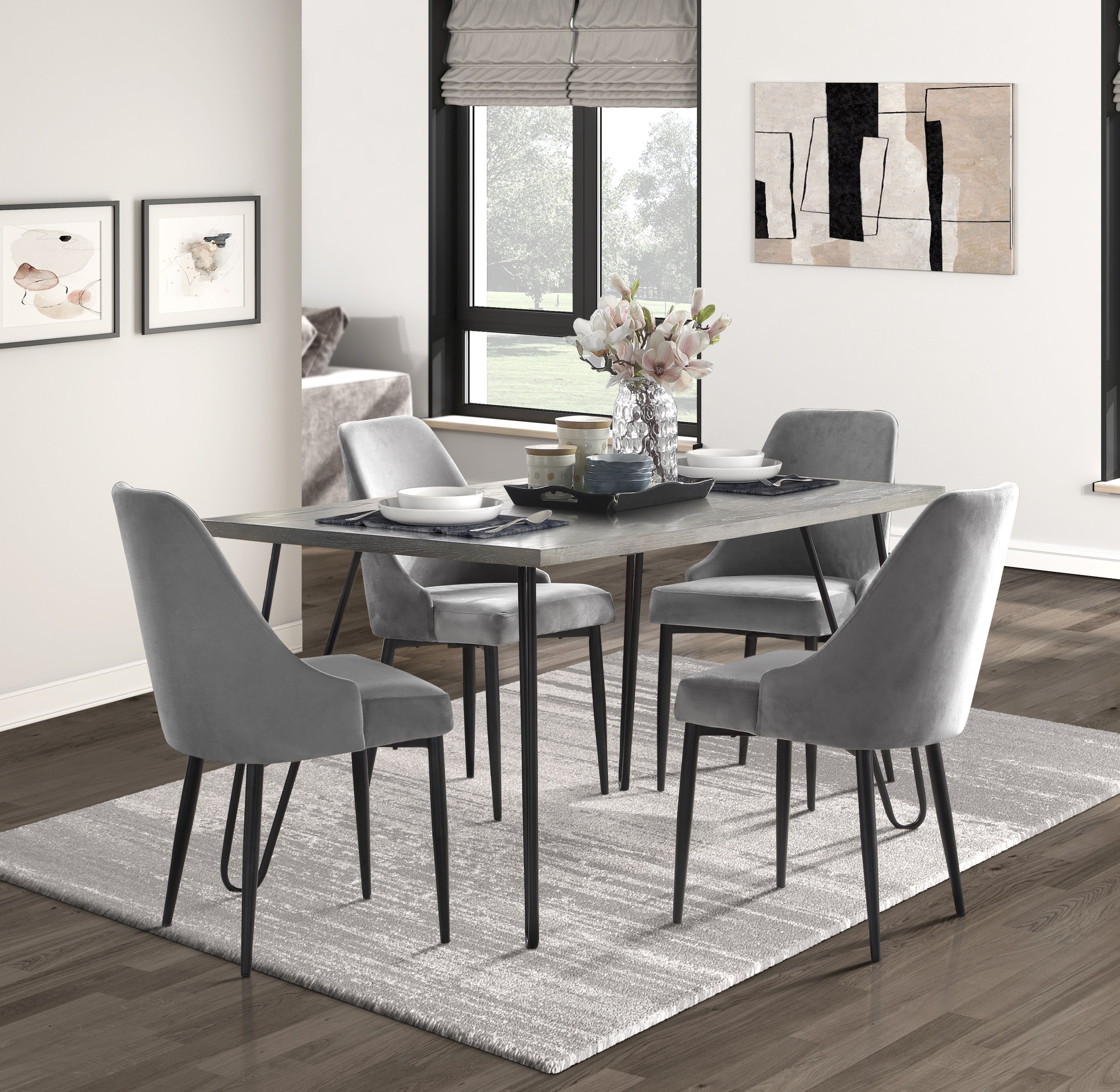 Modern Sleek Design Dining Table 1pc Light Gray Wooden Top Black Finish Metal Legs Dining Furniture