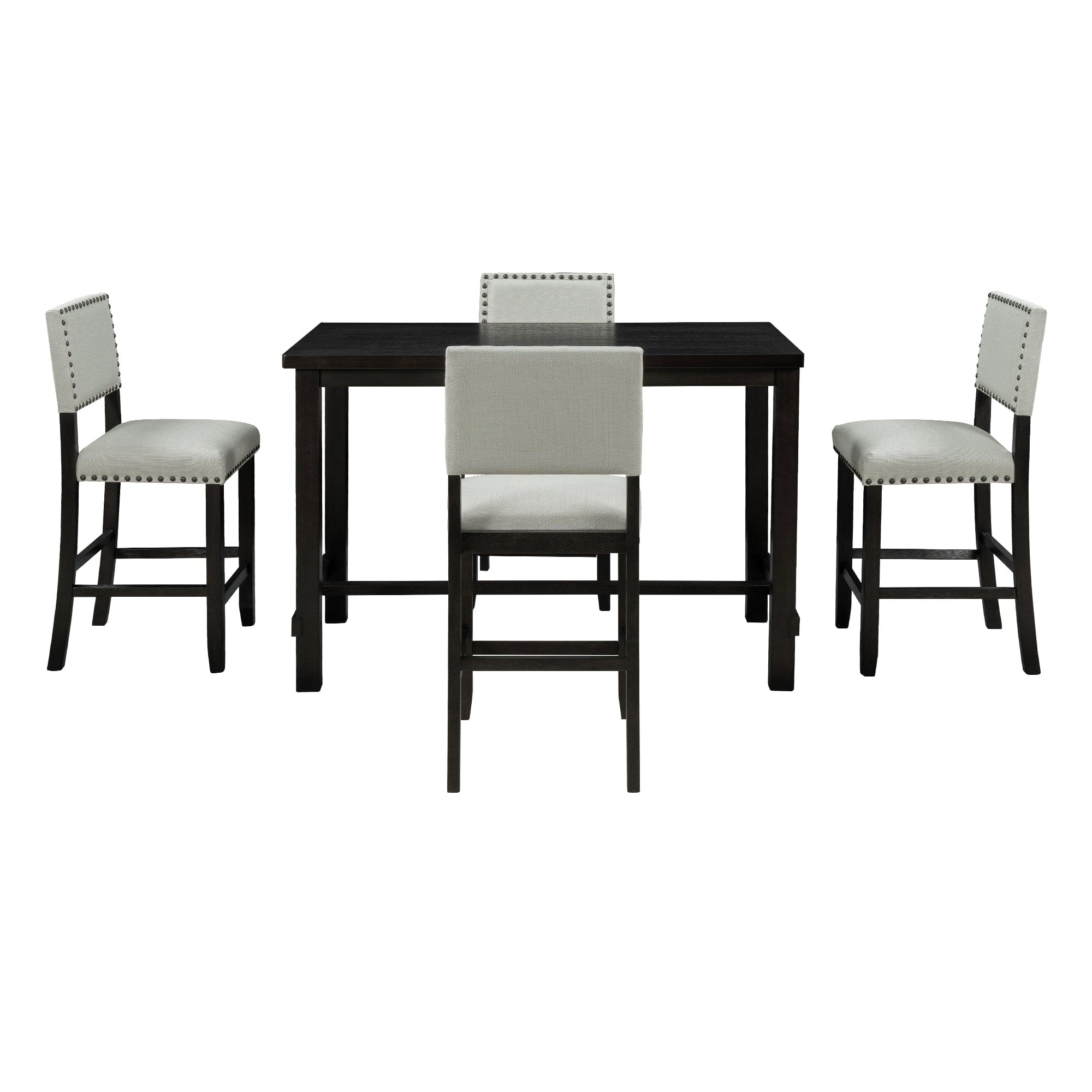 TREXM 5-Piece Counter Height Dining Set, Classic Elegant Table and 4 Chairs in Espresso and Beige