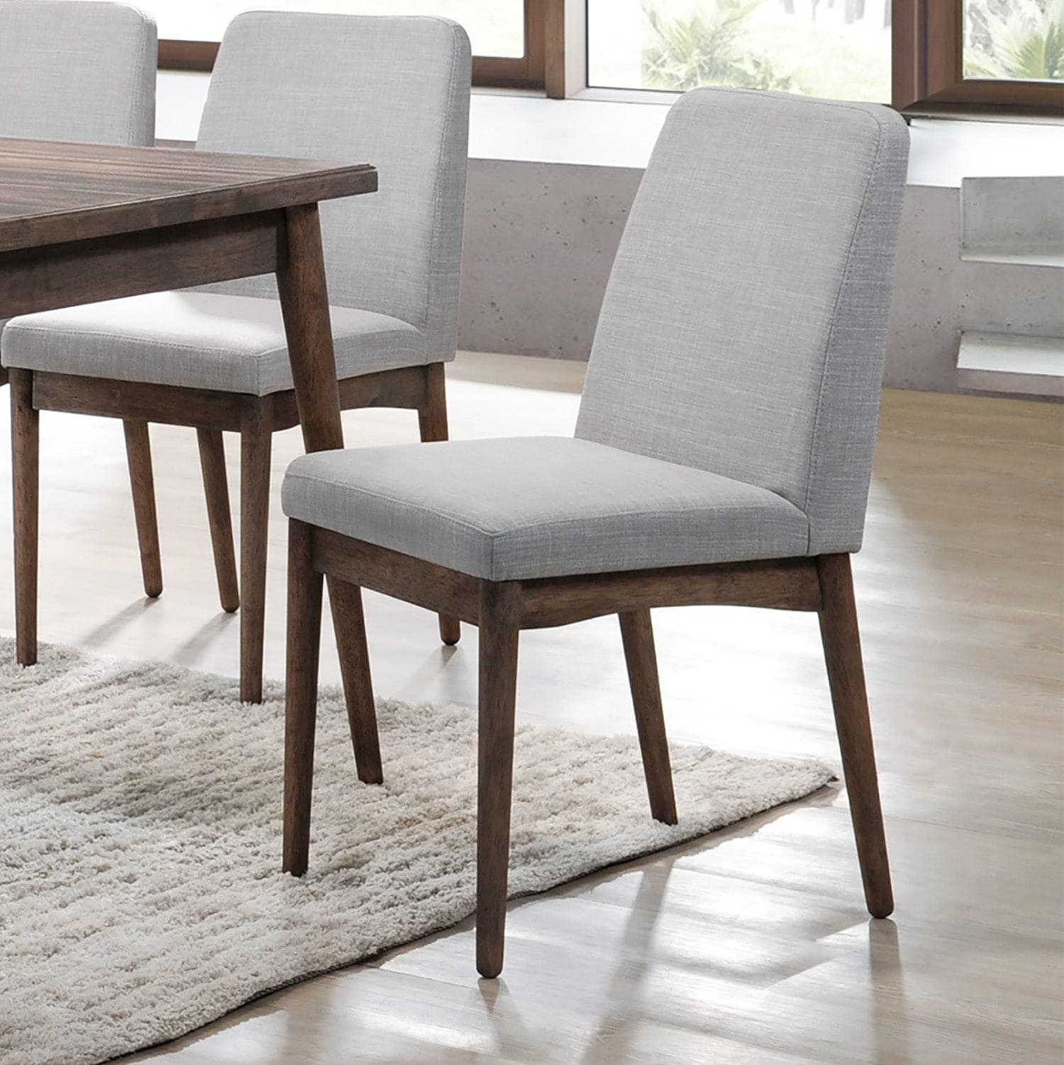 Grey Fabric Upholstered Dining Chair, Brown(Set of 2)