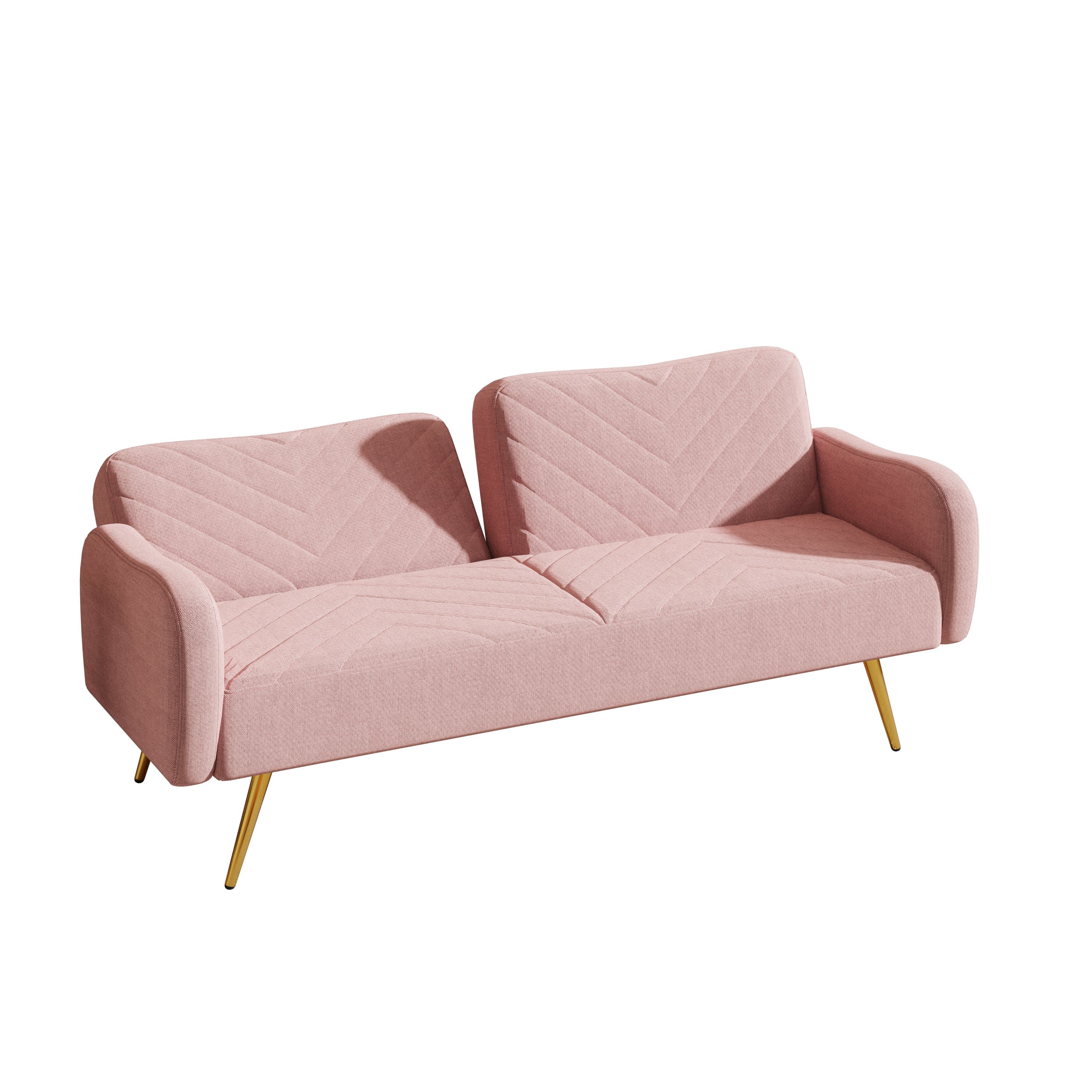 70.47" Pink Fabric Double Sofa with Split Backrest and Two Throw Pillows