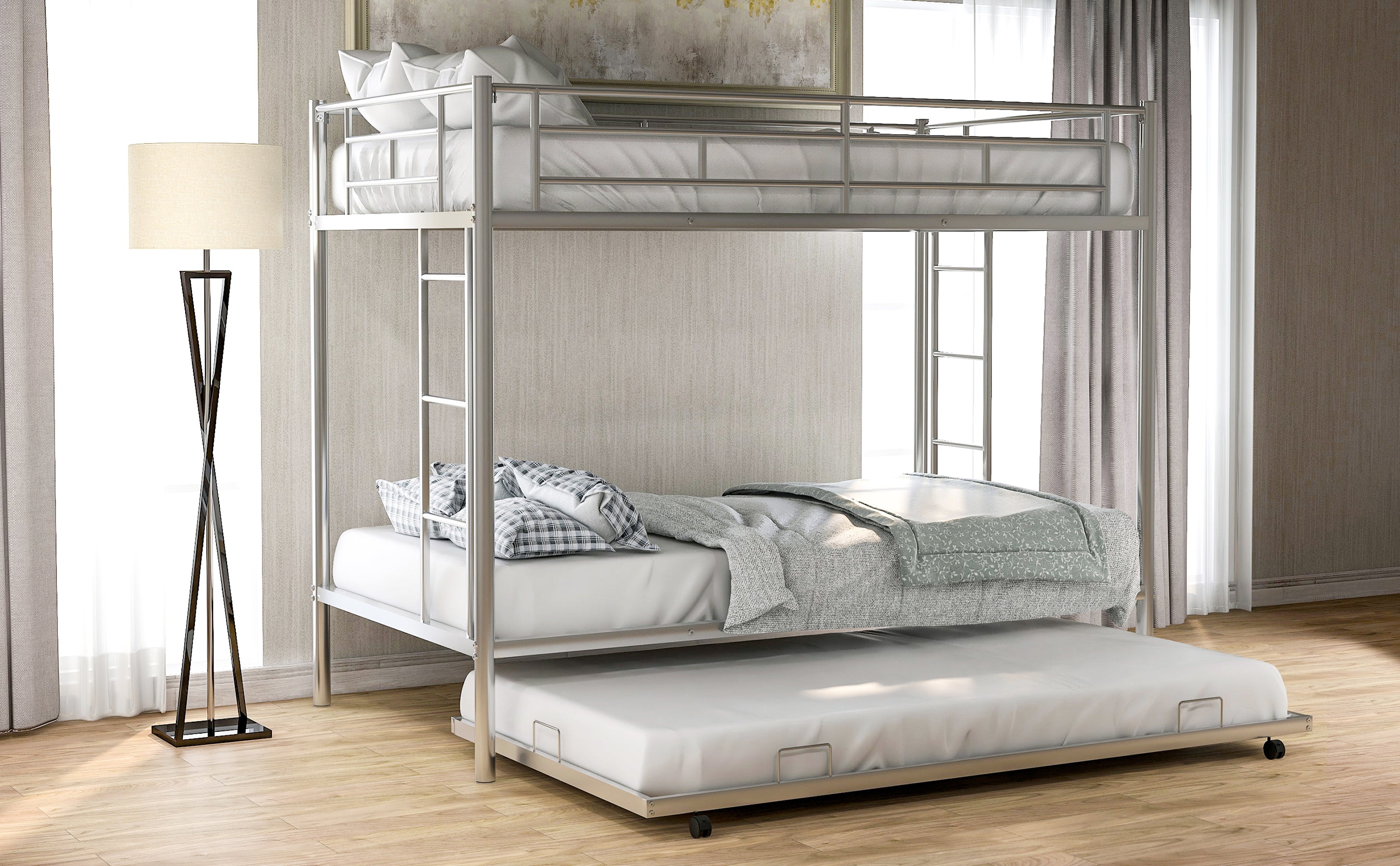 Twin over Twin Bunk Bed with Trundle, Silver(OLD SKU:MF192387AAN)