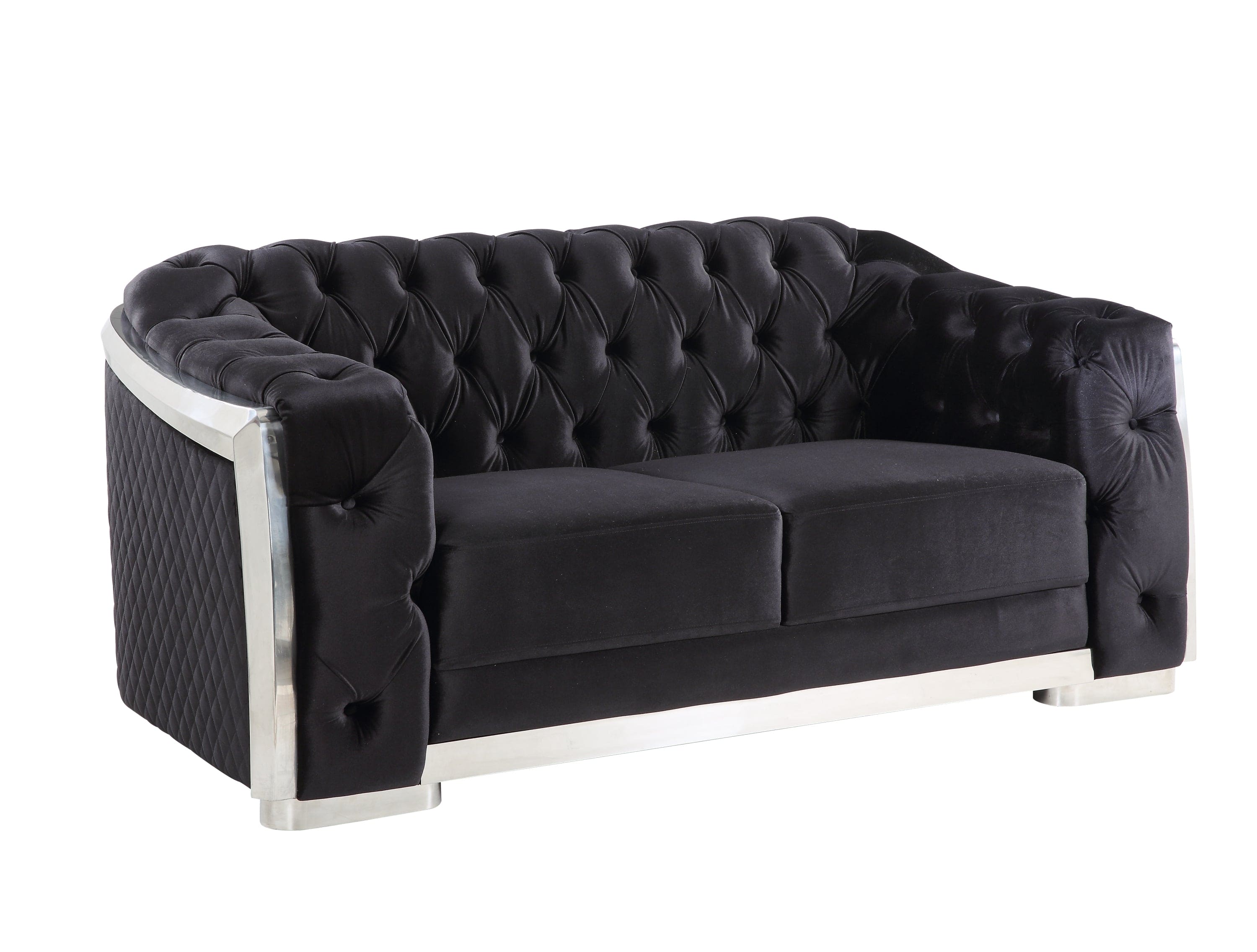 ACME Pyroden Loveseat in Black Velvet & Chrome Finish LV00297