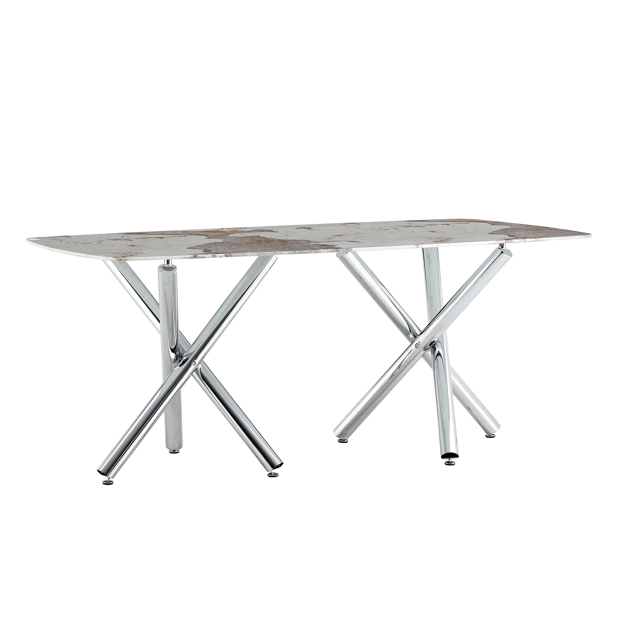 Large modern minimalist rectangular dining table suitable for 6-8 people, equipped with a 0.39 "imitation marble tabletop and metal legs,for Kitchen Dining Living Meeting Room Banquet hall,71"x 40"x30