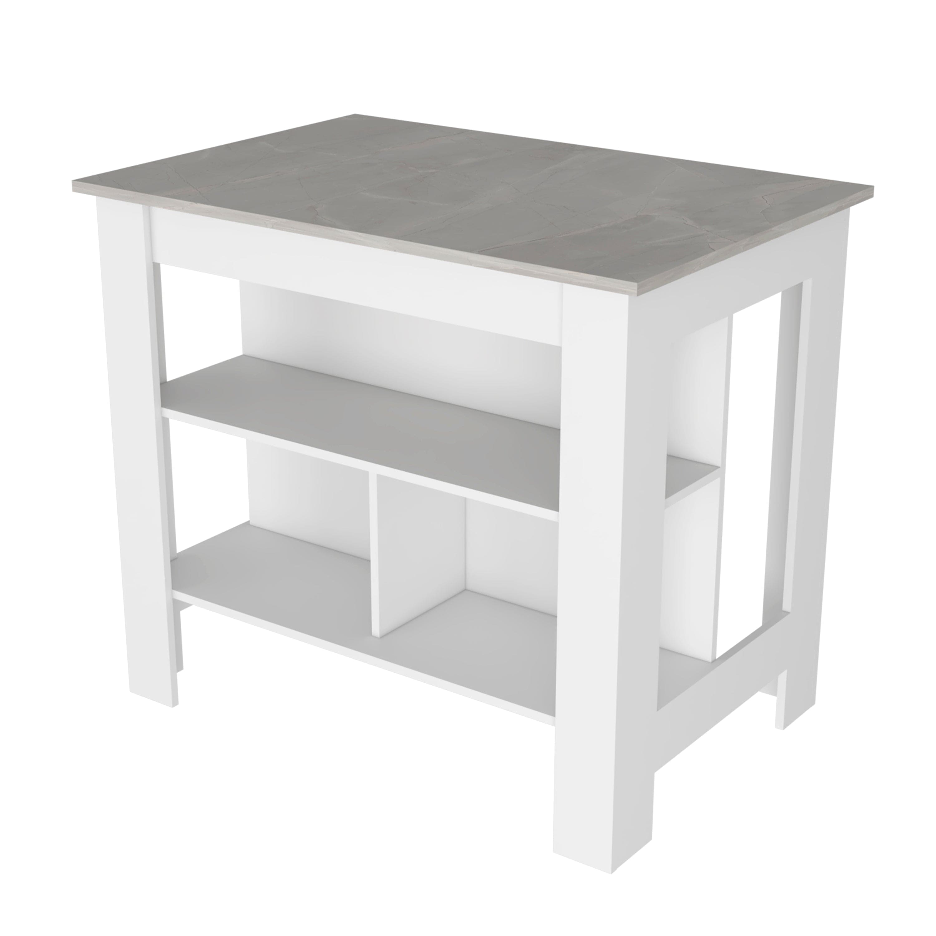 Kitchen Island Dozza, Three Shelves, White / Ibiza Marble Finish