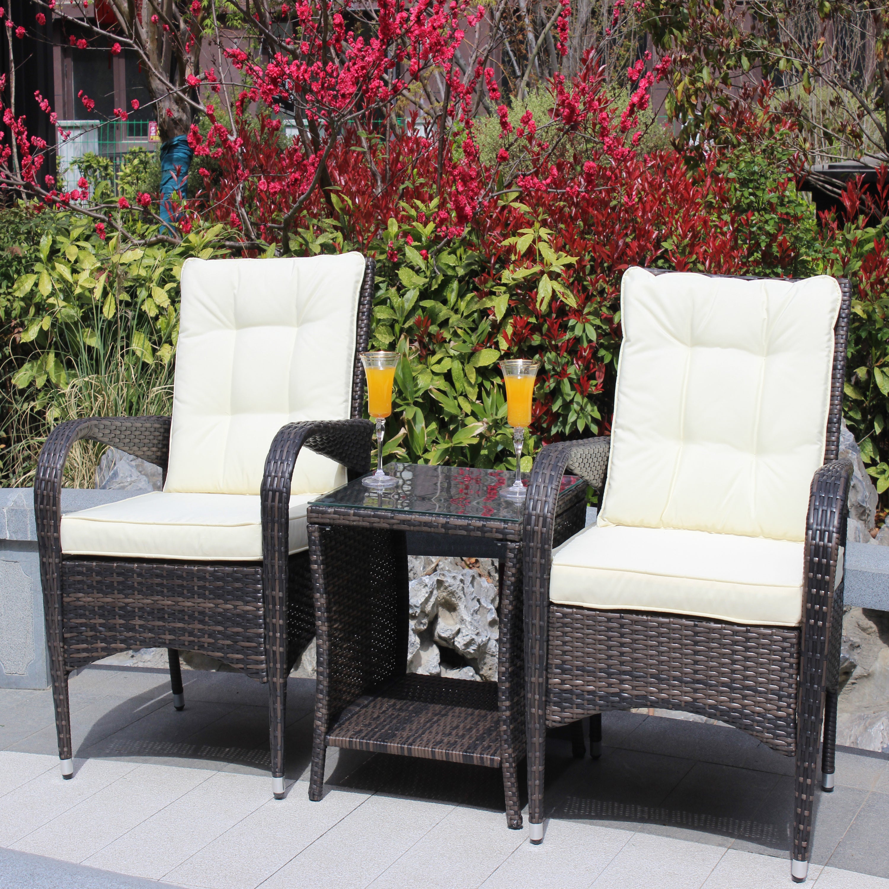 Outdoor patio Furniture sets 3 piece Conversation set wicker Ratten Sectional Sofa With Seat Cushions(Beige Cushion)