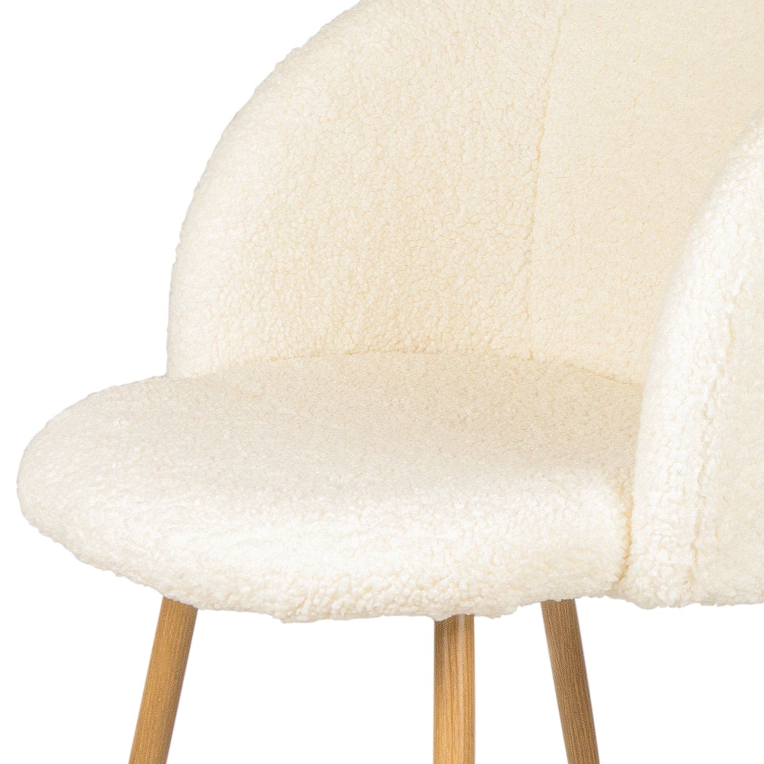 Adjust Legs Upholstered teddy faux fur dining armrest chair set of 2 (Off White)