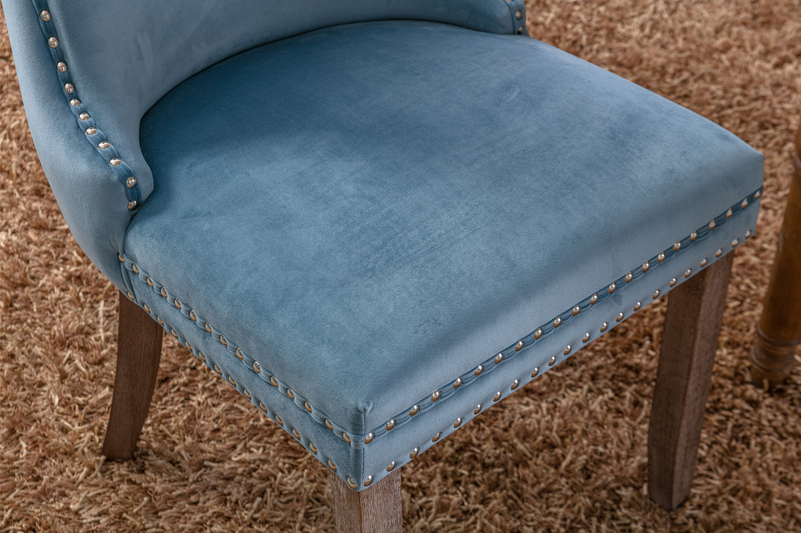 A&A Furniture,Upholstered Wing-Back Dining Chair with Backstitching Nailhead Trim and Solid Wood Legs,Set of 2, Light Blue,SW8809LB, KD