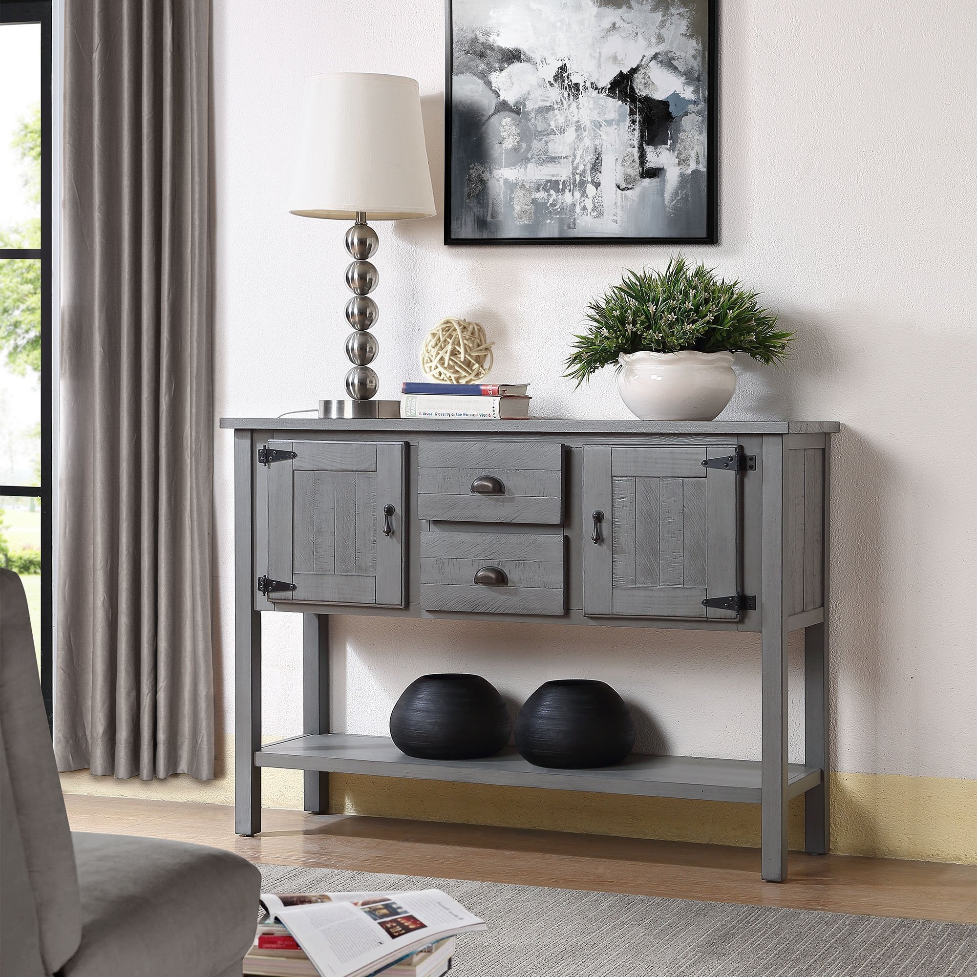 Wood Sideboard Console Table (Antique Gray)