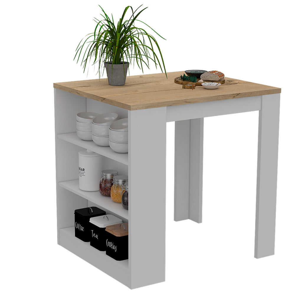 Elkins 3-Drawer Kitchen Island White and Pine