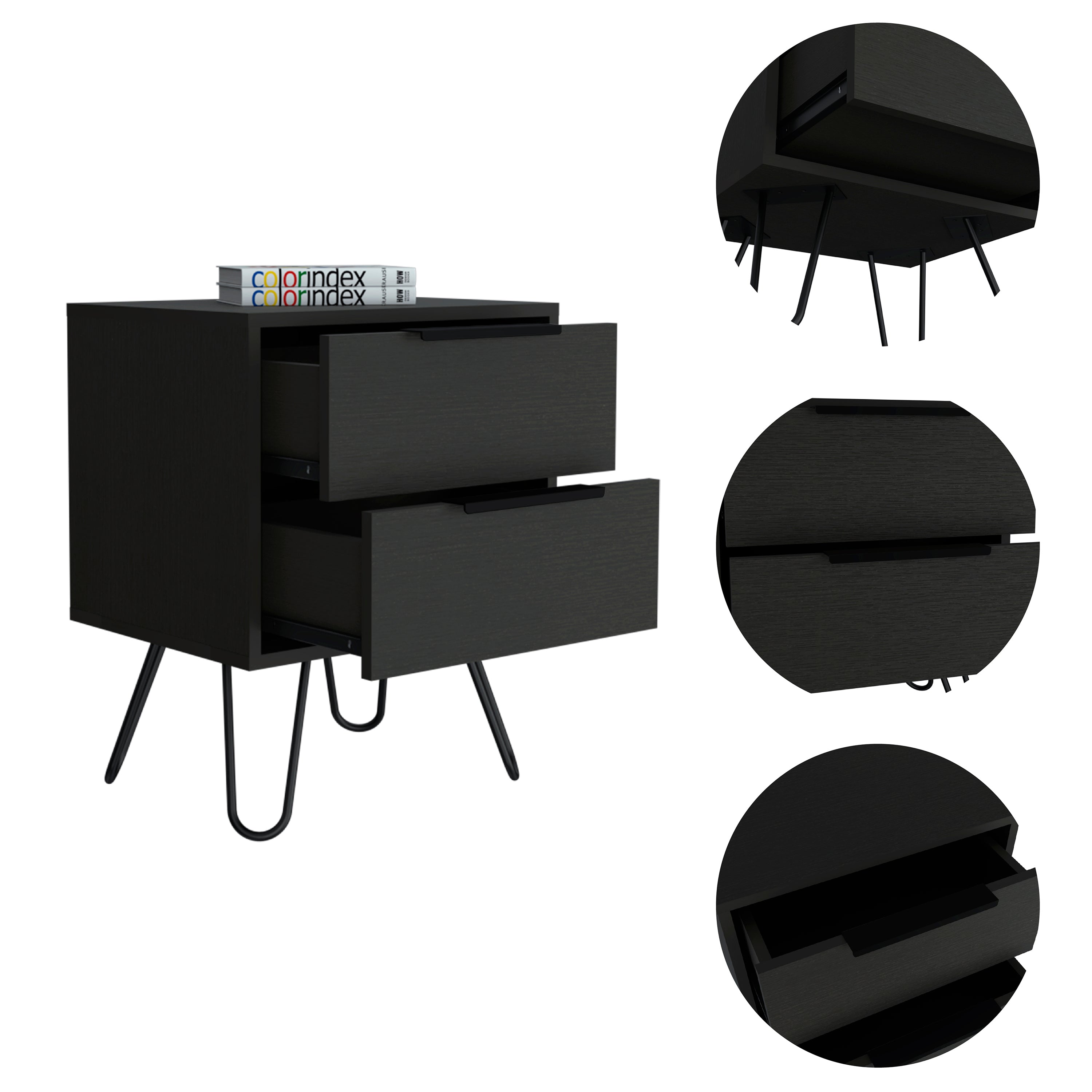 Mansfield 2-Drawer Rectangle Nightstand Black Wengue