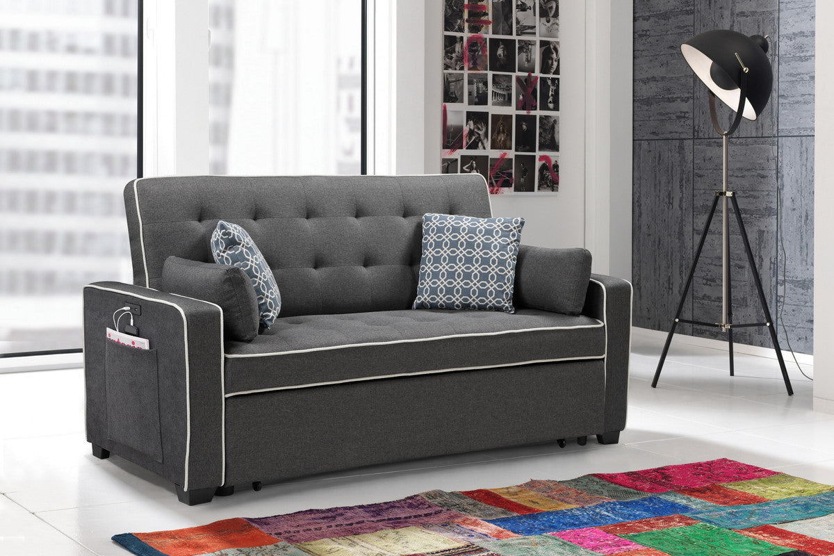 Cody Modern Gray Fabric Sleeper Sofa with 2 USB Charging Ports and 4 Accent Pillows