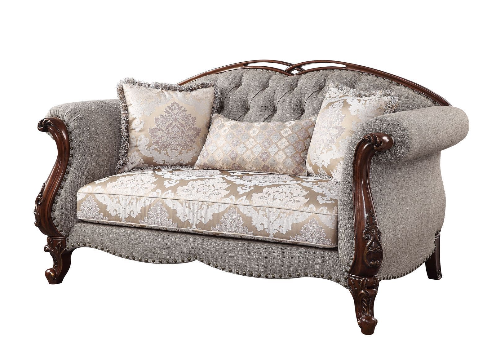 ACME Miyeon Loveseat w/3 Pillows, Fabric & Cherry 55366