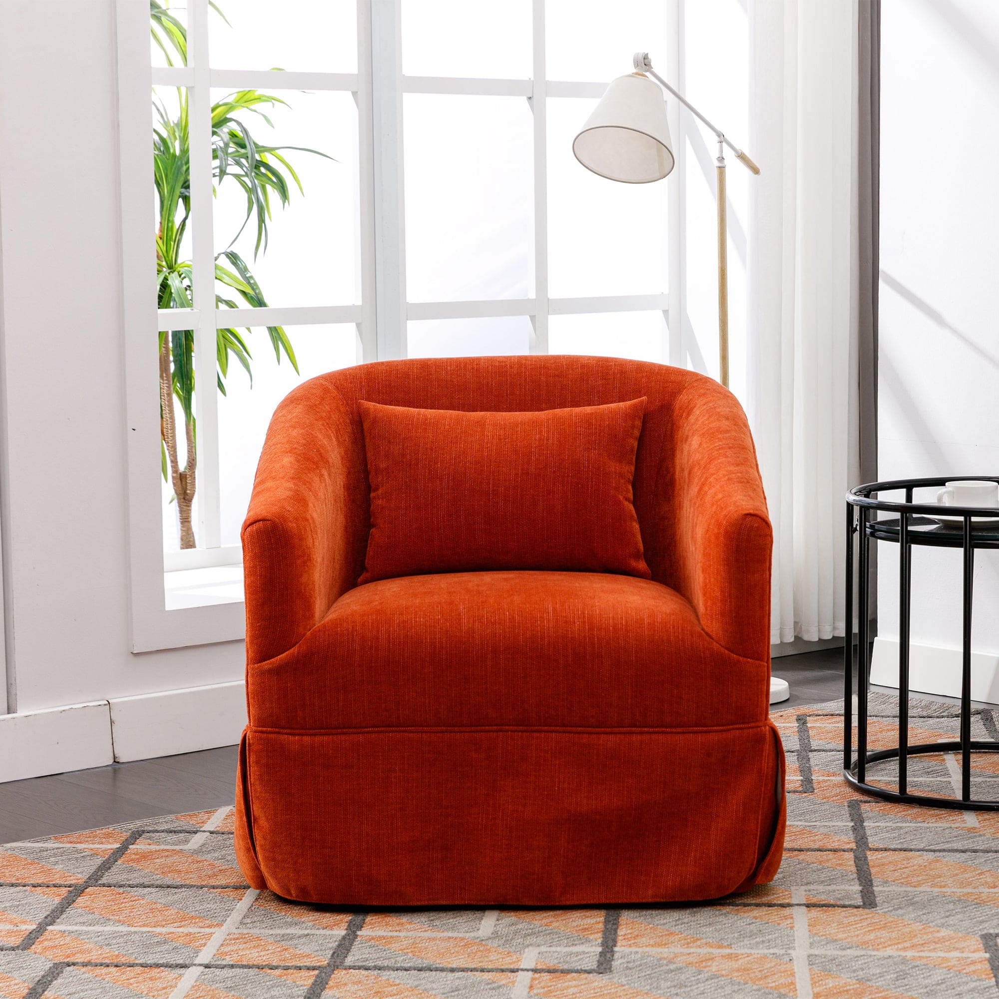 360-degree Swivel Accent  Armchair Linen Blend Orange