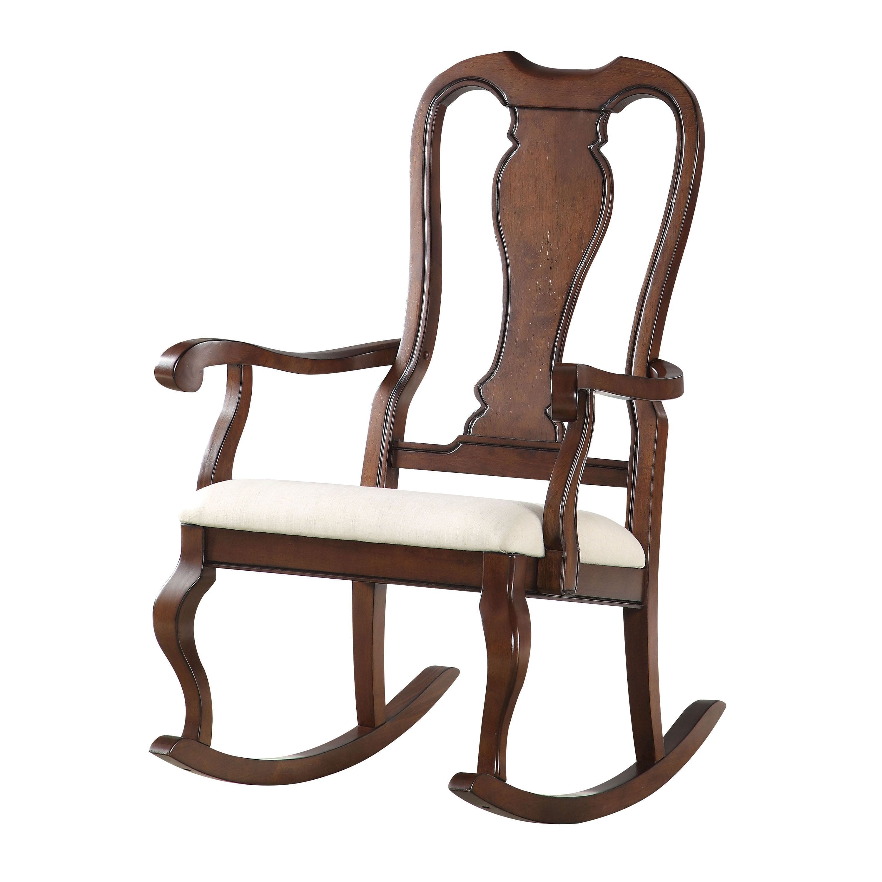 ACME Sheim Rocking Chair in Beige Fabric & Cherry 59382