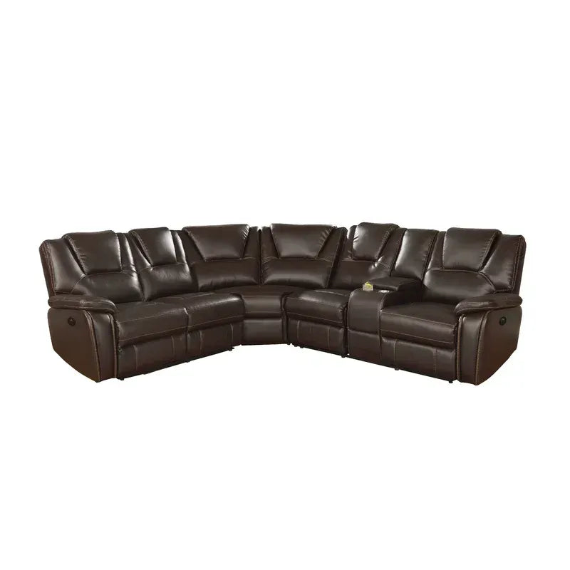 Hong Kong Power Reclining Sectional made with Faux Leather in Brown