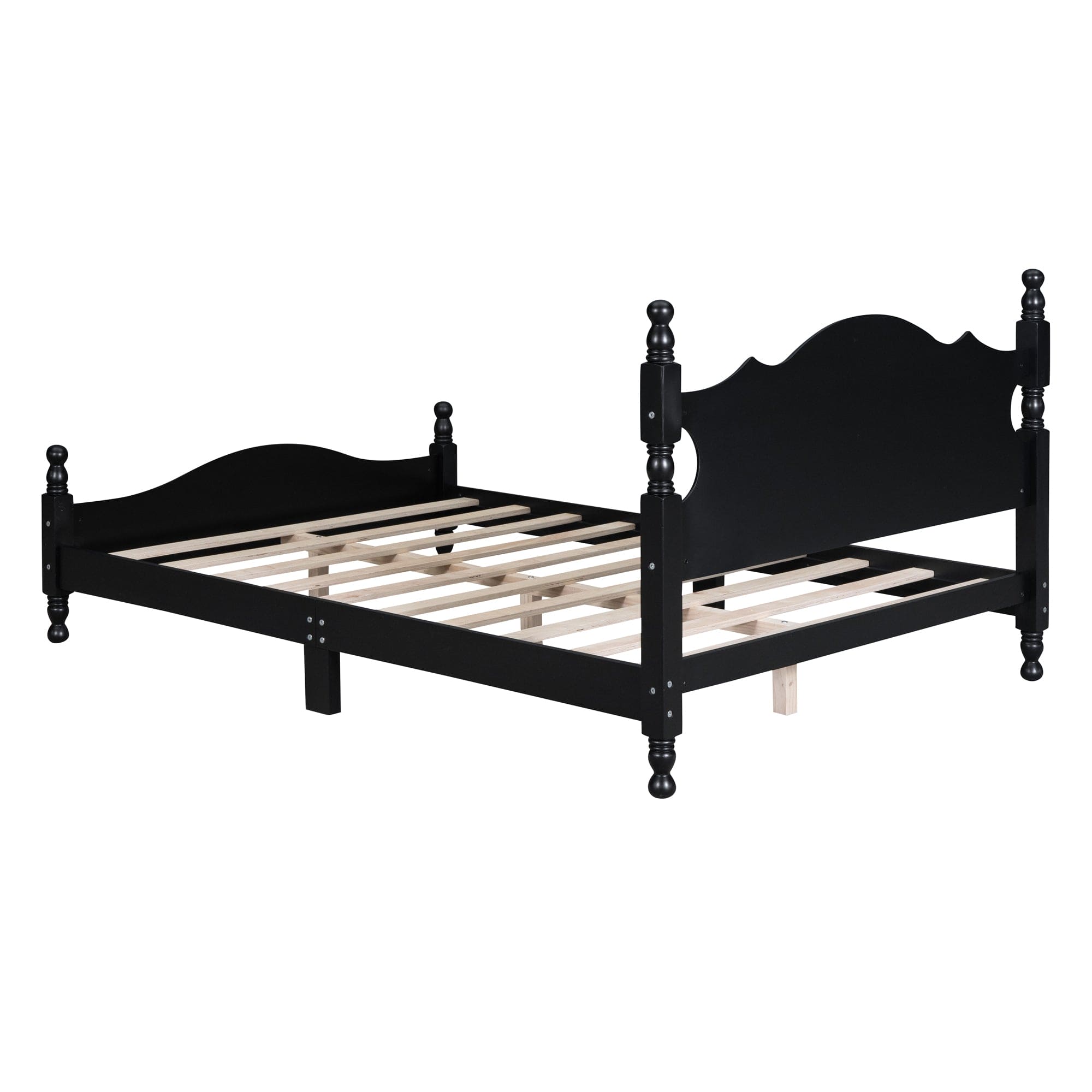 Full Size Wood Platform Bed Frame,Retro Style Platform Bed with Wooden Slat Support,Black