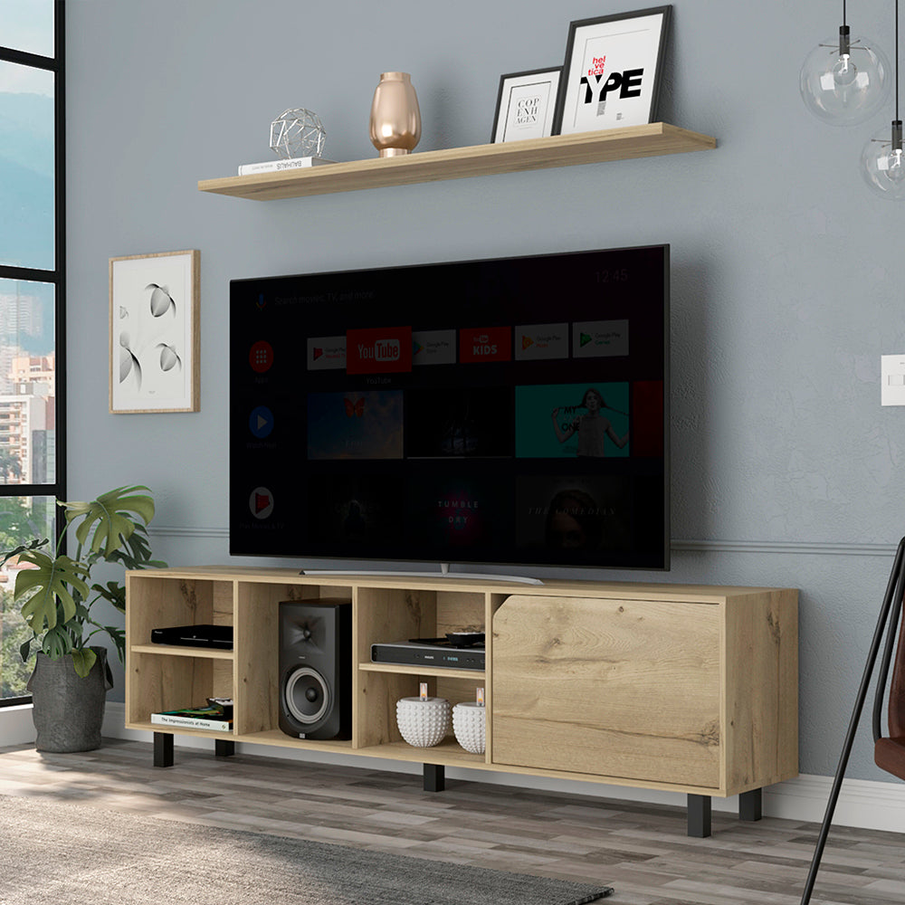 TV Stand for TV´s up 70" Estocolmo, Four Open Shelves, Light Oak Finish