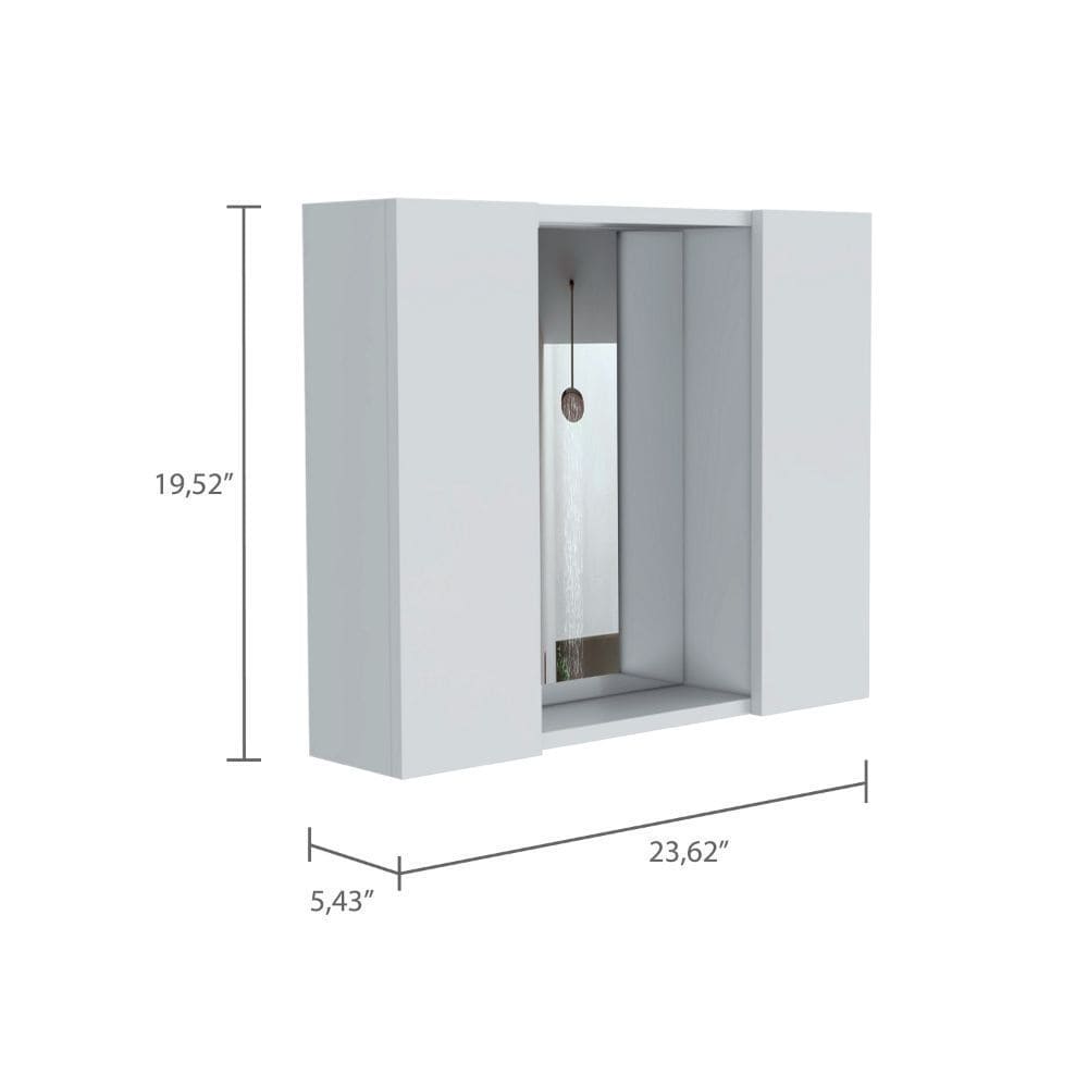 Medicine Cabinet Hops, Double Door, Mirror, One External Shelf, White Finish