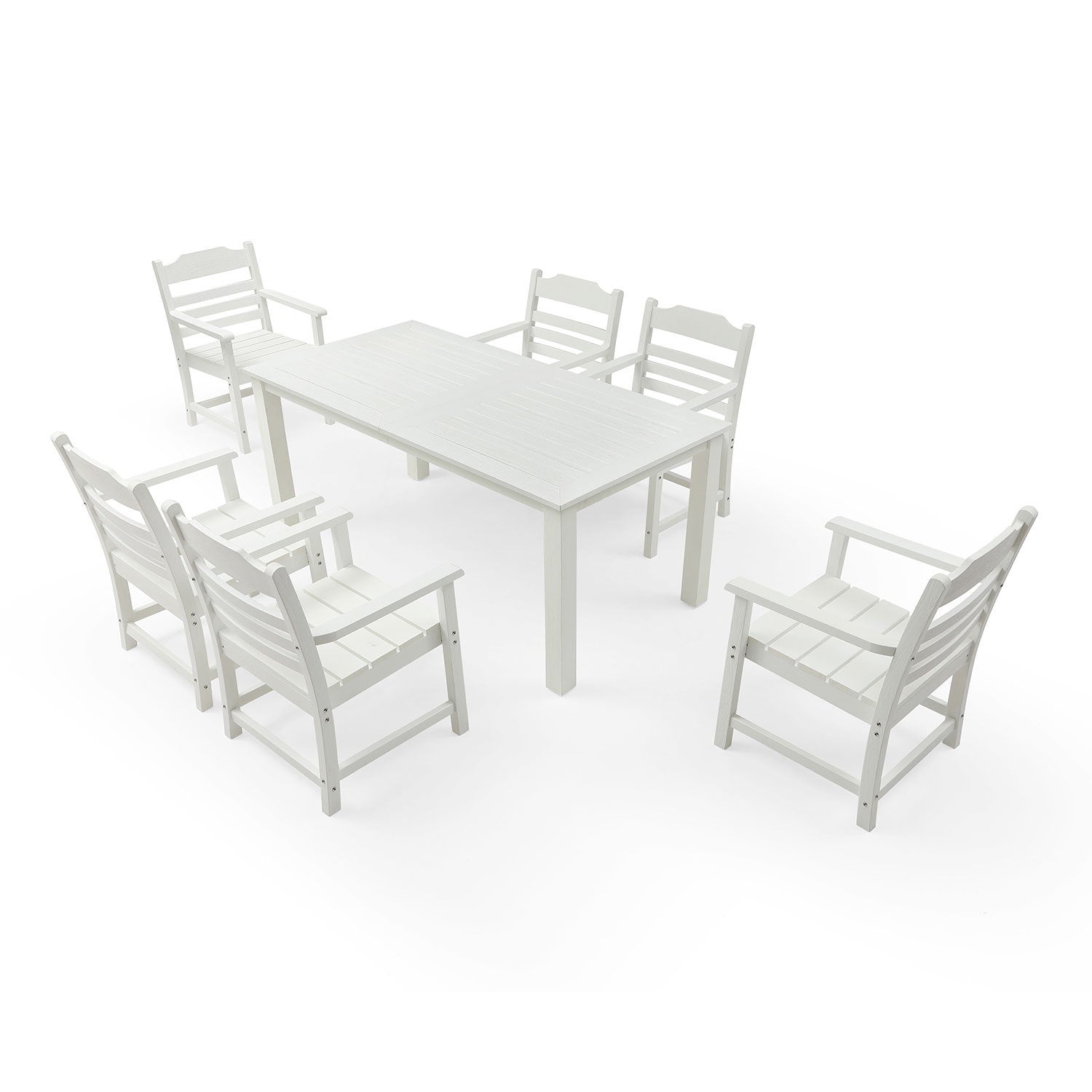 HIPS Patio Furniture Dining Chair and Table, 7 Pieces(6 dining chairs+1 dining table) Backyard Conversation Garden Poolside Balcony White