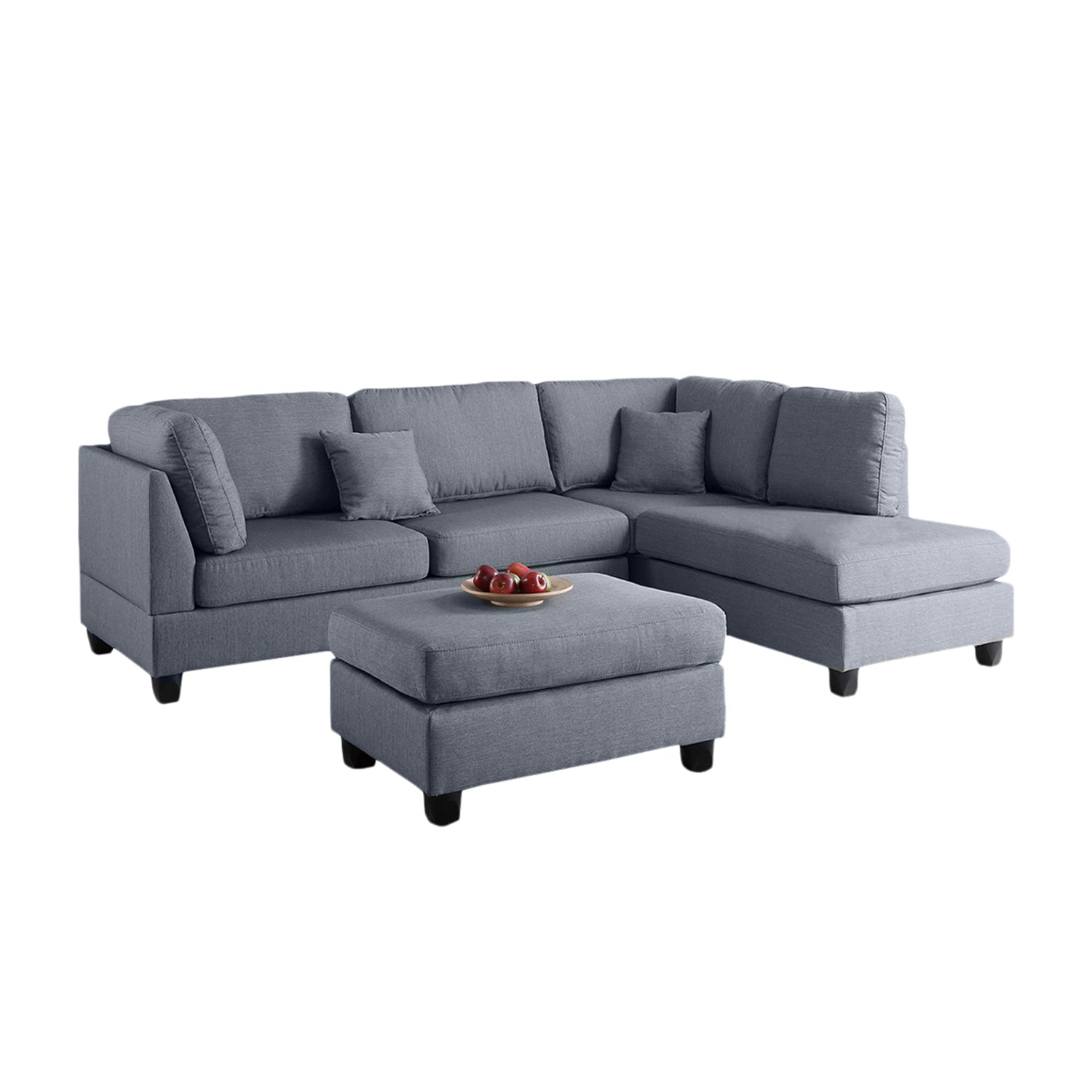 Polyfiber Reversible Sectional Sofa with Ottoman in Grey