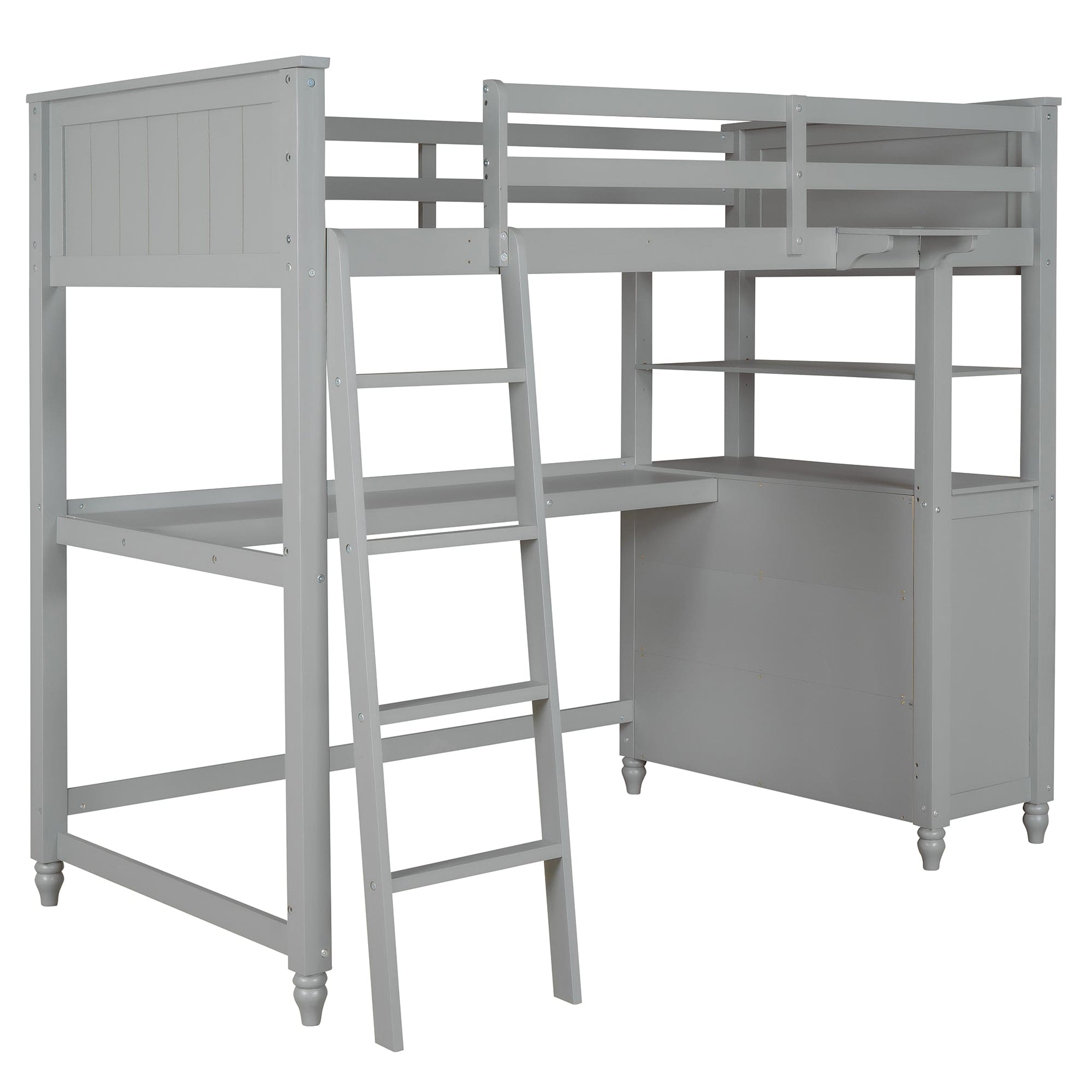 Twin size Loft Bed with Drawers and Desk, Wooden Loft Bed with Shelves - Gray(OLD SKU: LT001530AAE)