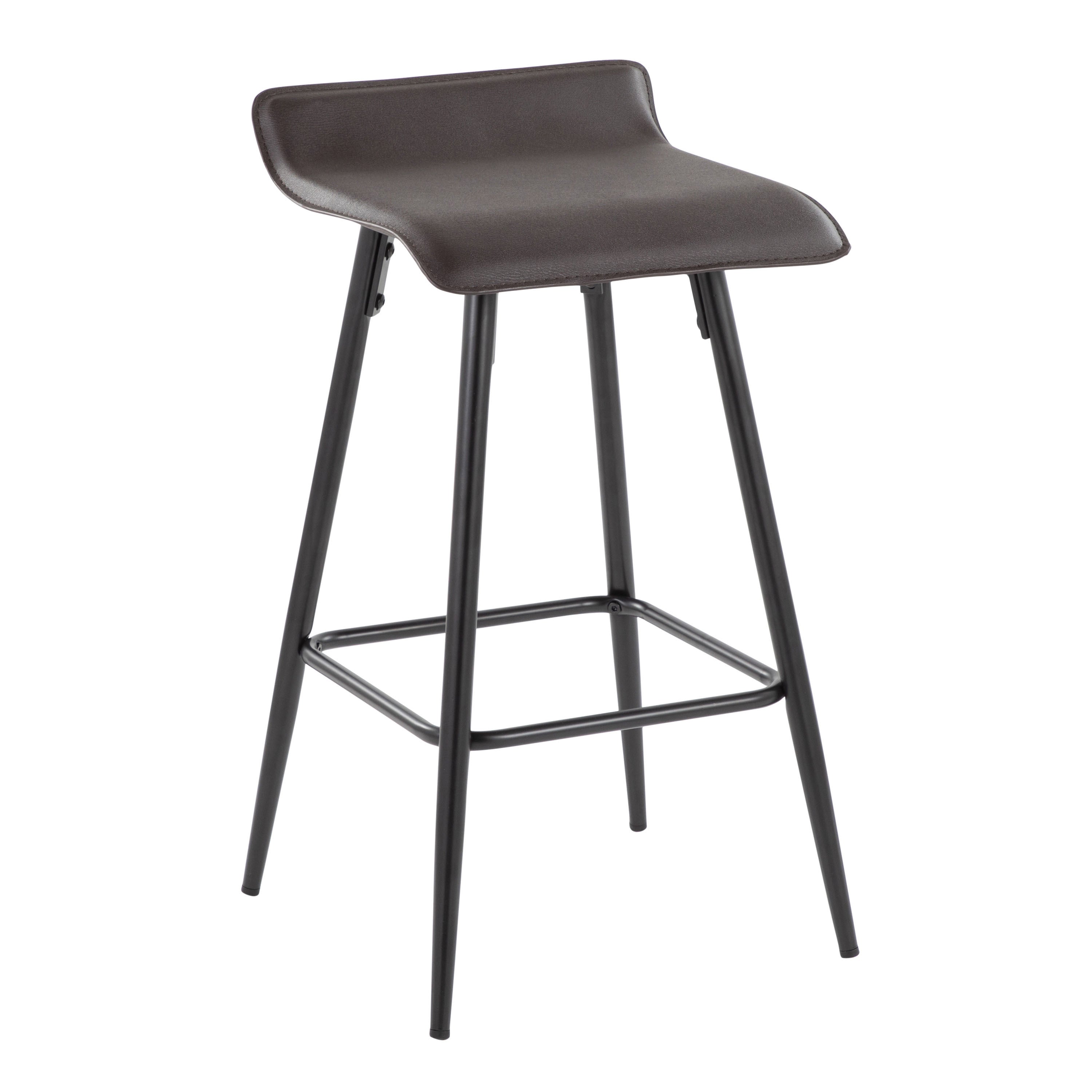 Ale 26" Contemporary Fixed Height Counter Stool in Black Steel and Espresso Faux Leather by LumiSource - Set of 2