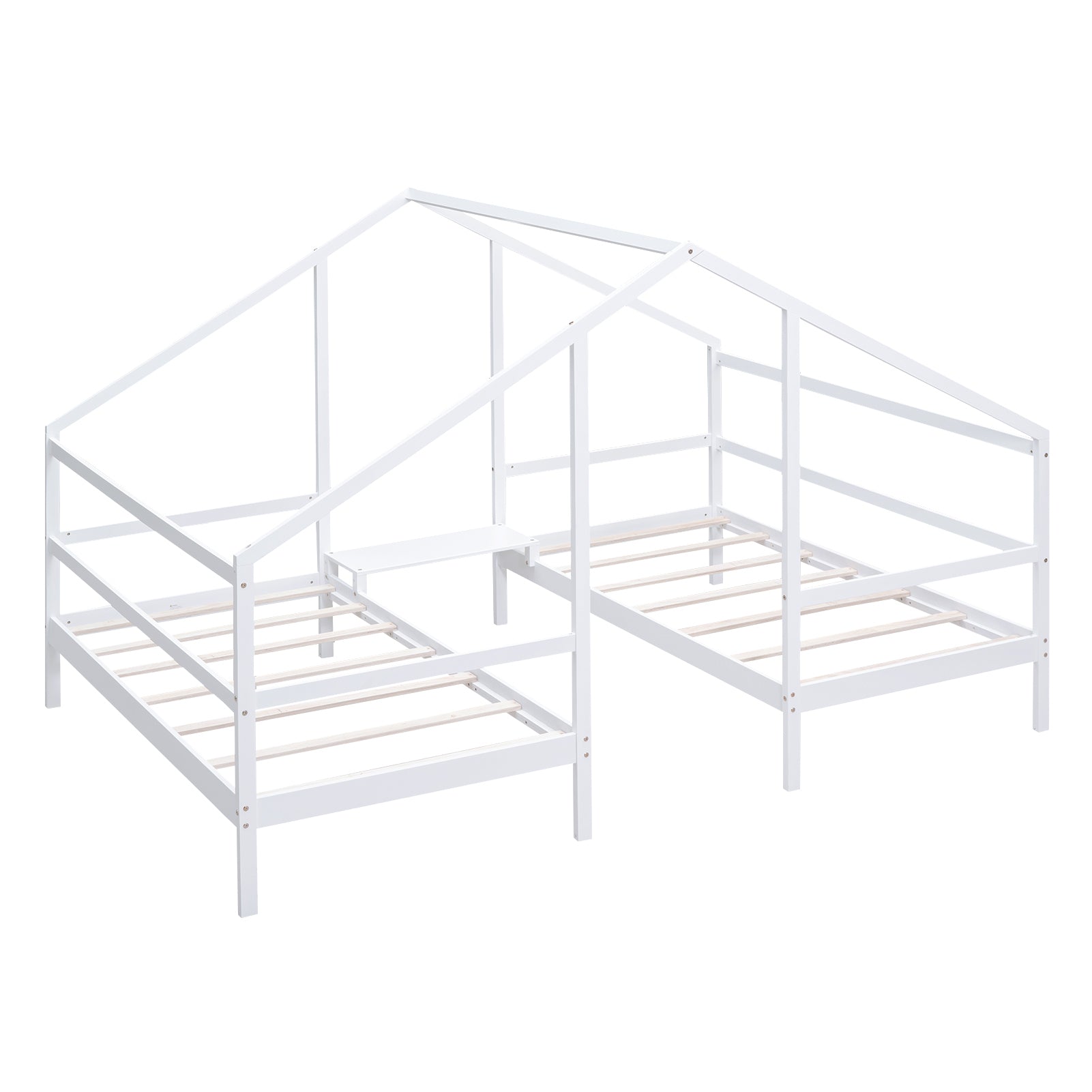 Double Twin Size Triangular House Beds with Built-in Table,White(Old SKU:WF286895AAK)