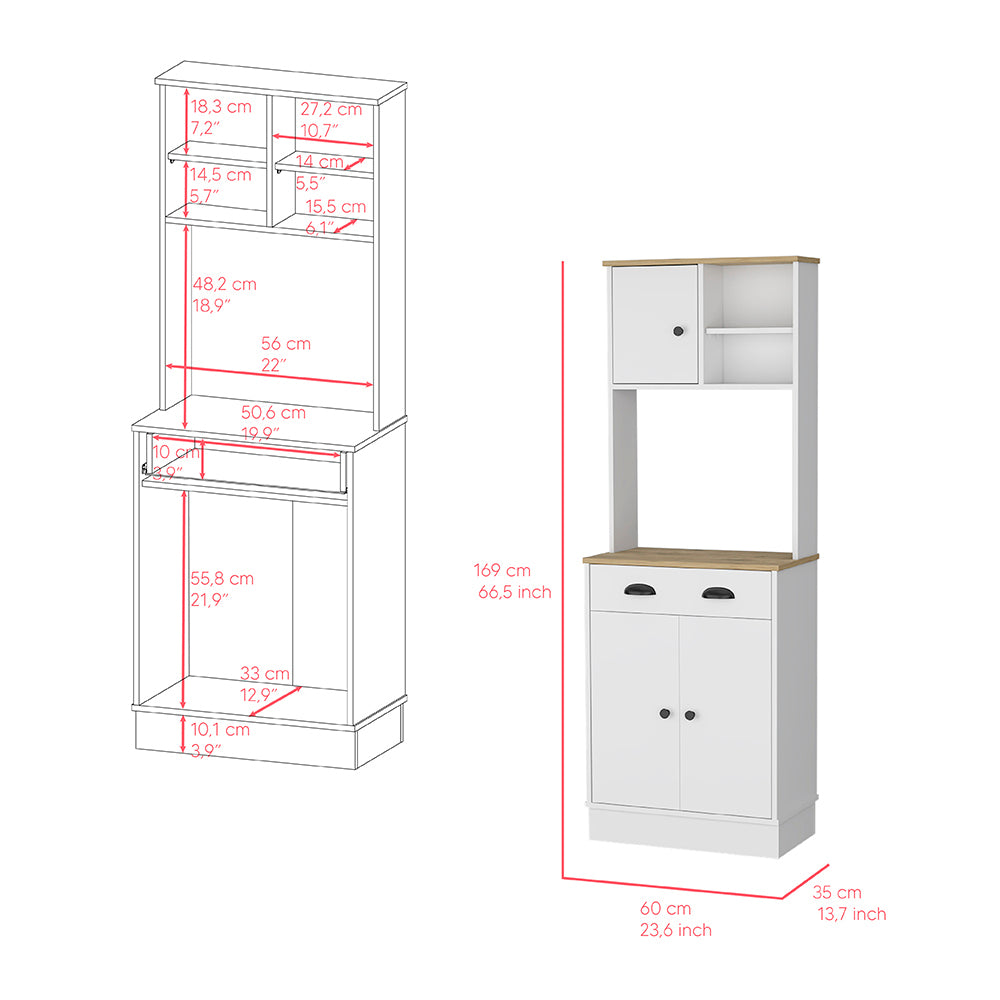 Microwave Storage Stand with 3-Doors and Drawer Arlington, White / Macadamia Finish