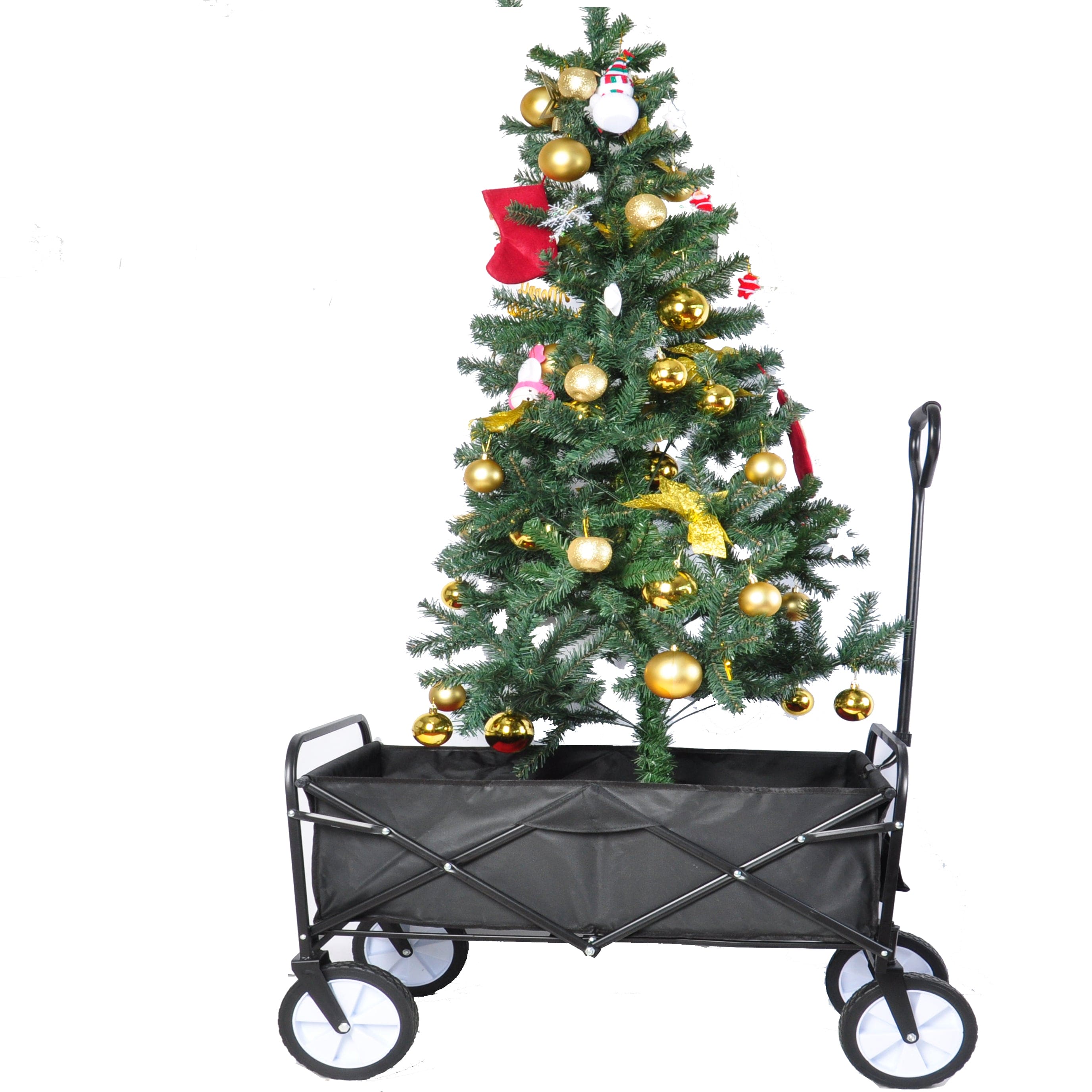 Folding Wagon Garden Shopping Beach Cart (Black)