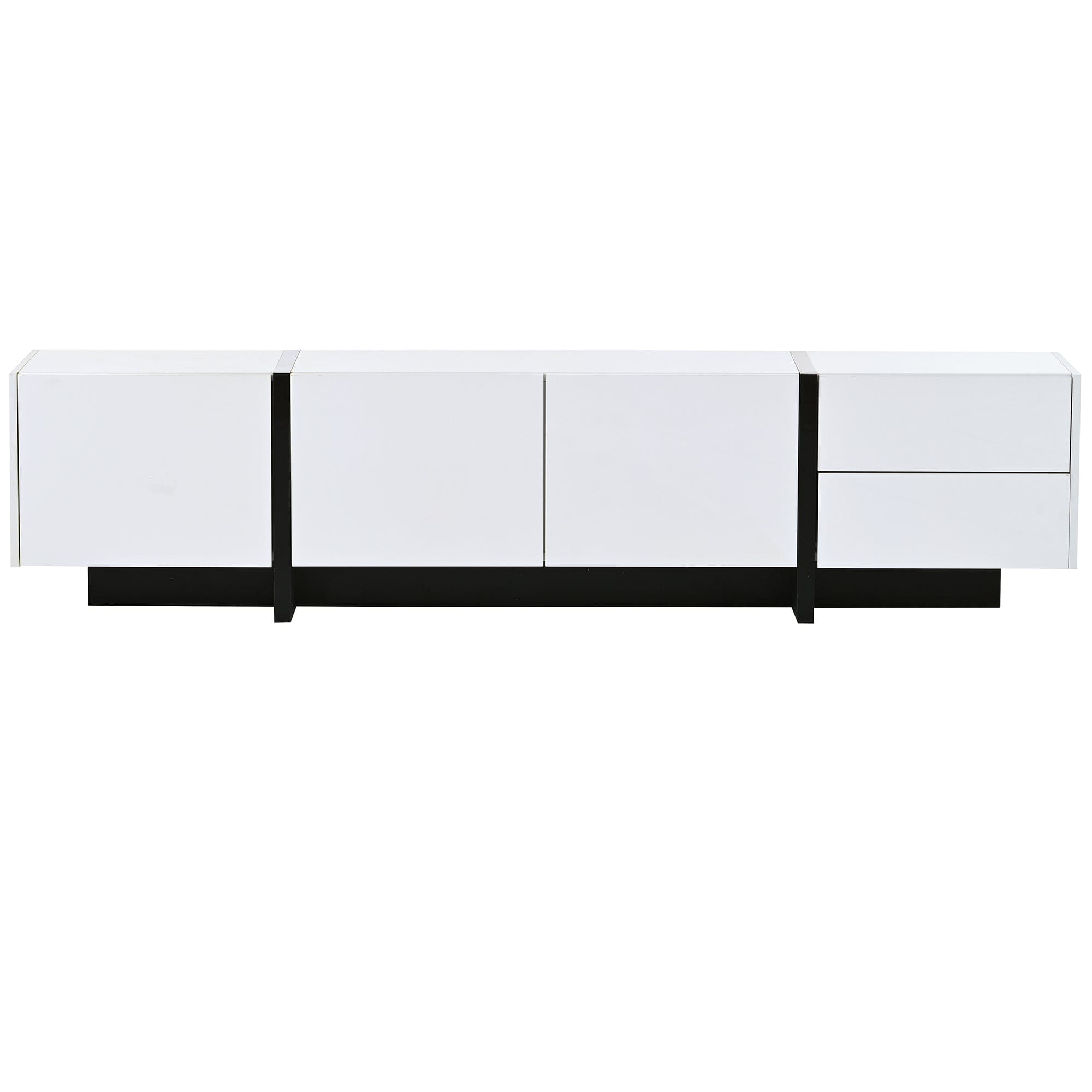 ON-TREND White & Black Contemporary Rectangle Design TV Stand, Unique Style TV Console Table for TVs Up to 80'', Modern TV Cabinet with High Gloss UV Surface for Living Room.