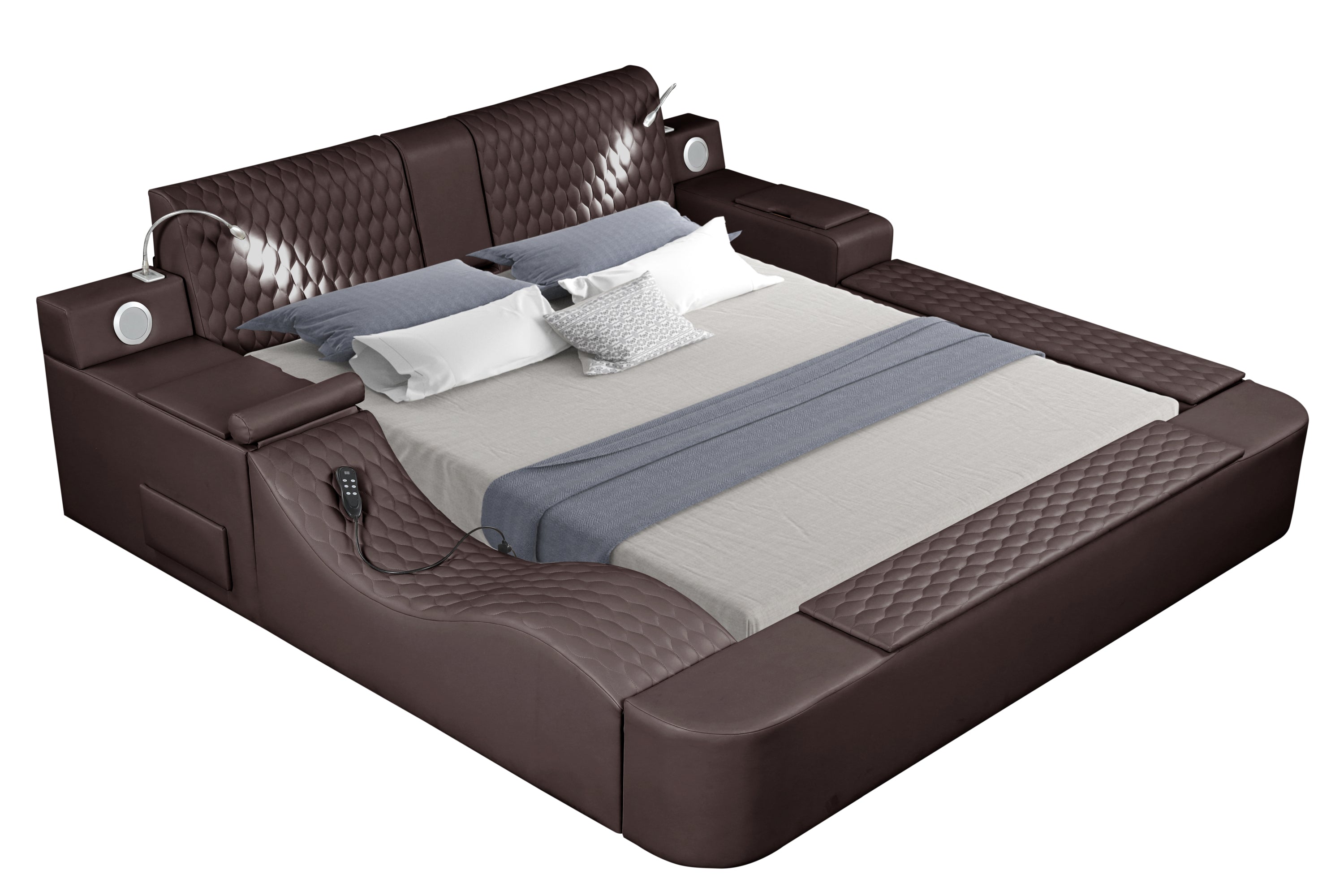 Zoya Smart Multifunctional Queen Size Bed Made with Wood in Brown