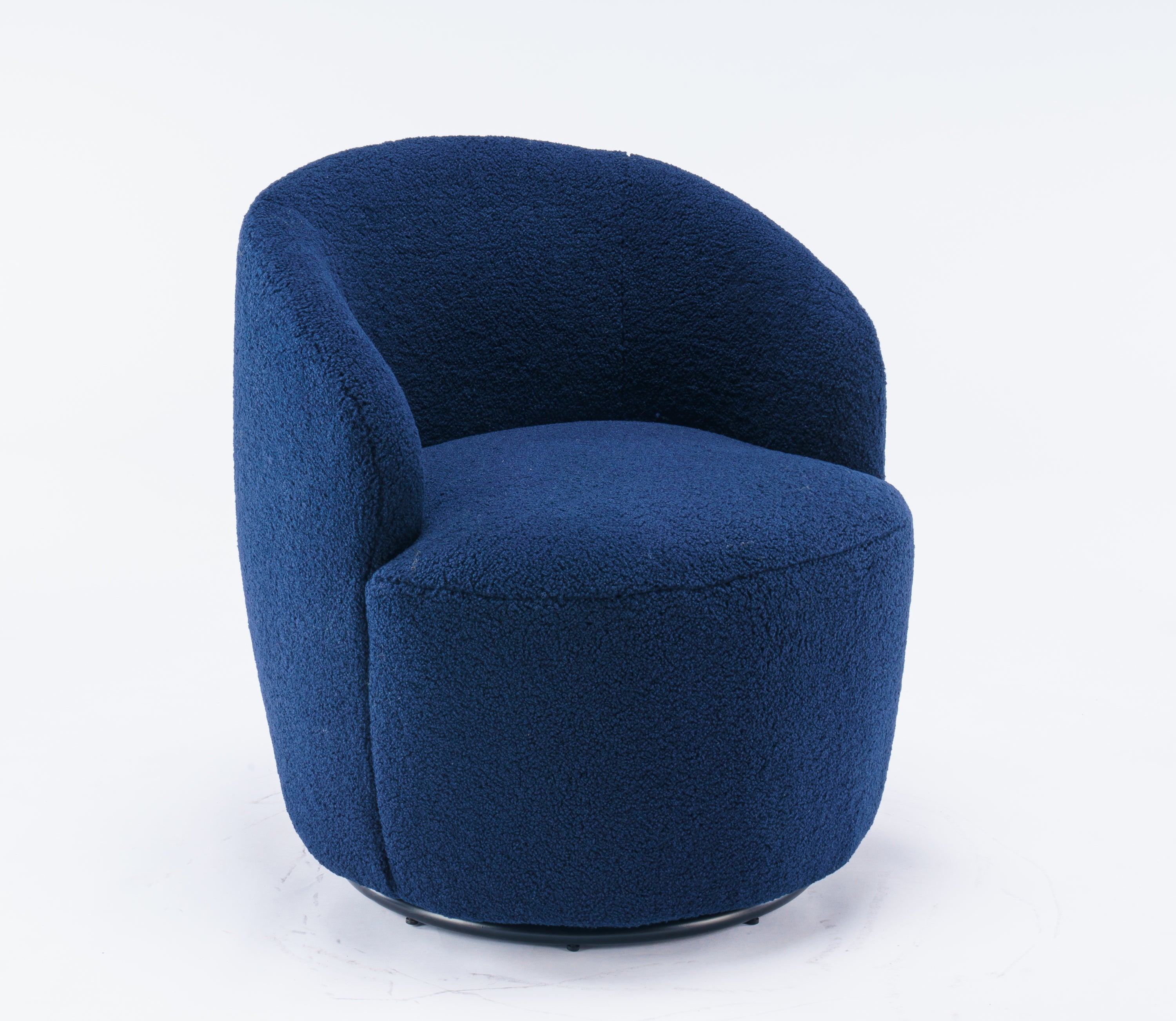 Teddy Fabric Swivel Accent Armchair Barrel Chair With Black Powder Coating Metal Ring,Dark Blue