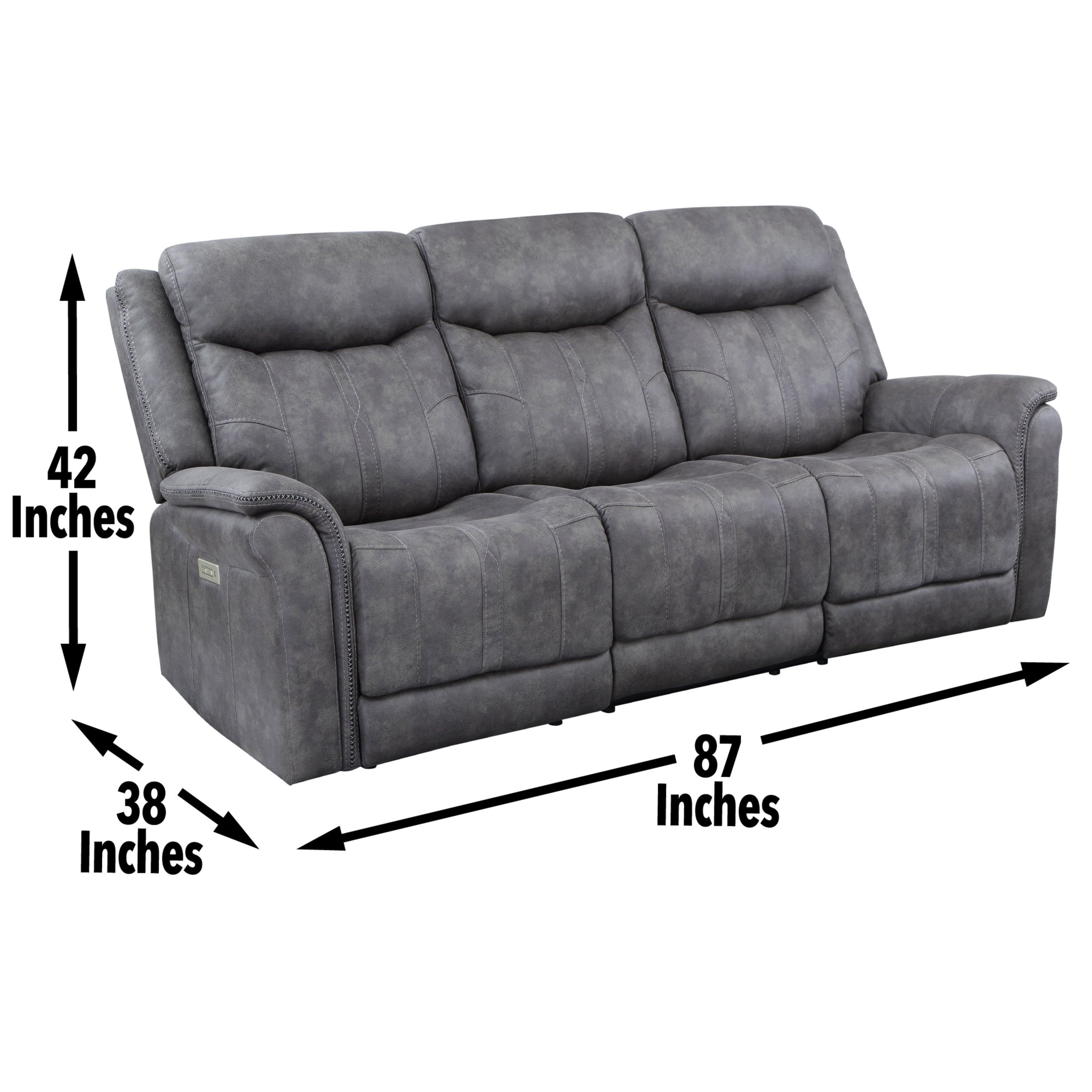 Transitional Power Reclining Sofa - Neutral Faux-Suede, Power Footrest, Power Headrest - Built to Last, USB Charging