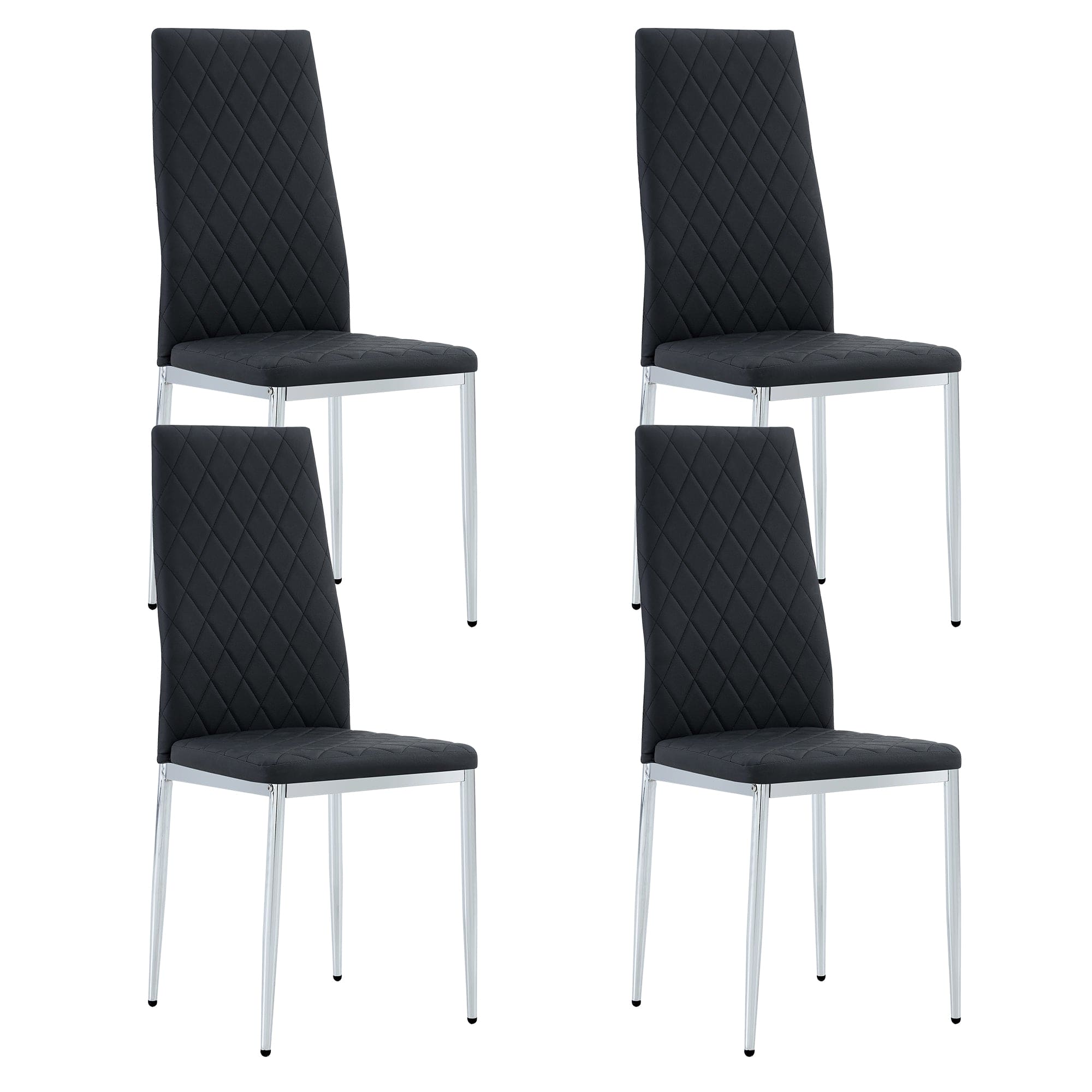 Checkered armless high back dining chair, 4-piece set, black chair and electroplated metal legs, office chair. Suitable for restaurants, living rooms, kitchens, and offices.W115162605  0924