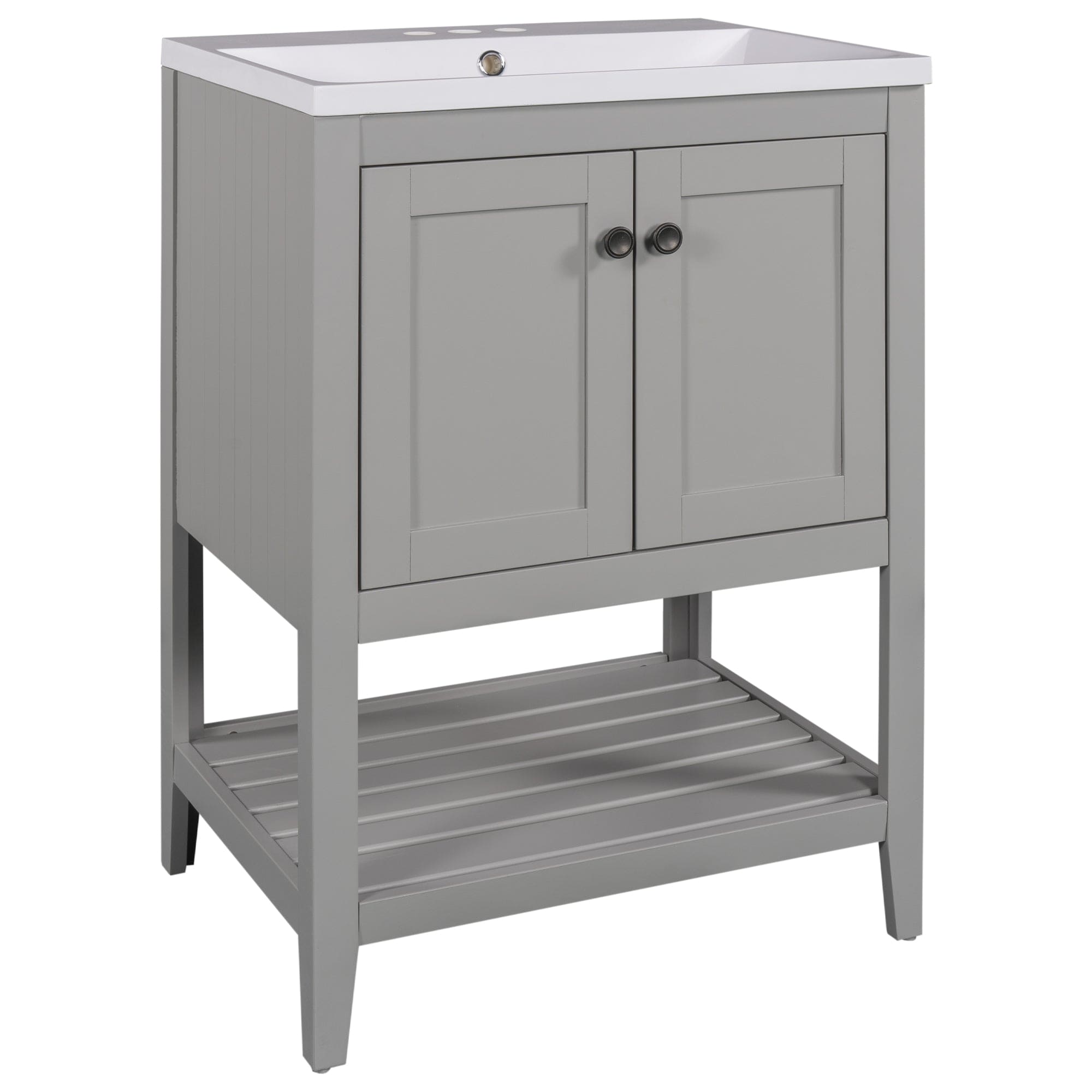 [VIDEO] 24" Grey Modern Sleek Bathroom Vanity Elegant Ceramic Sink with Solid Wood Frame Open Style Shelf (OLD SKU: JL000004AAE)