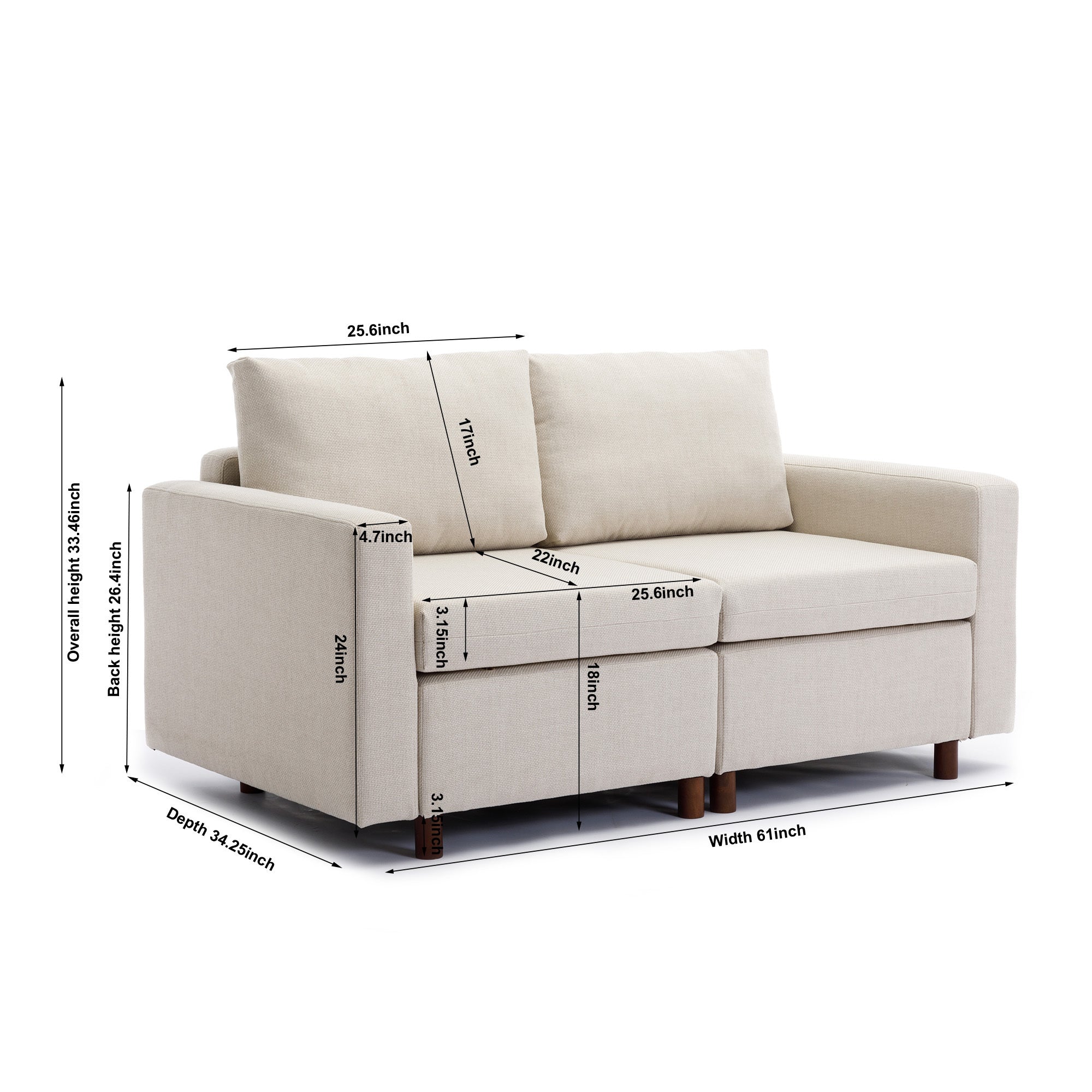 2 Seat Module Sectional Sofa Couch With 2 Ottoman for living room,Seat Cushion and Back Cushion Non-Removable and Non-Washable,Cream