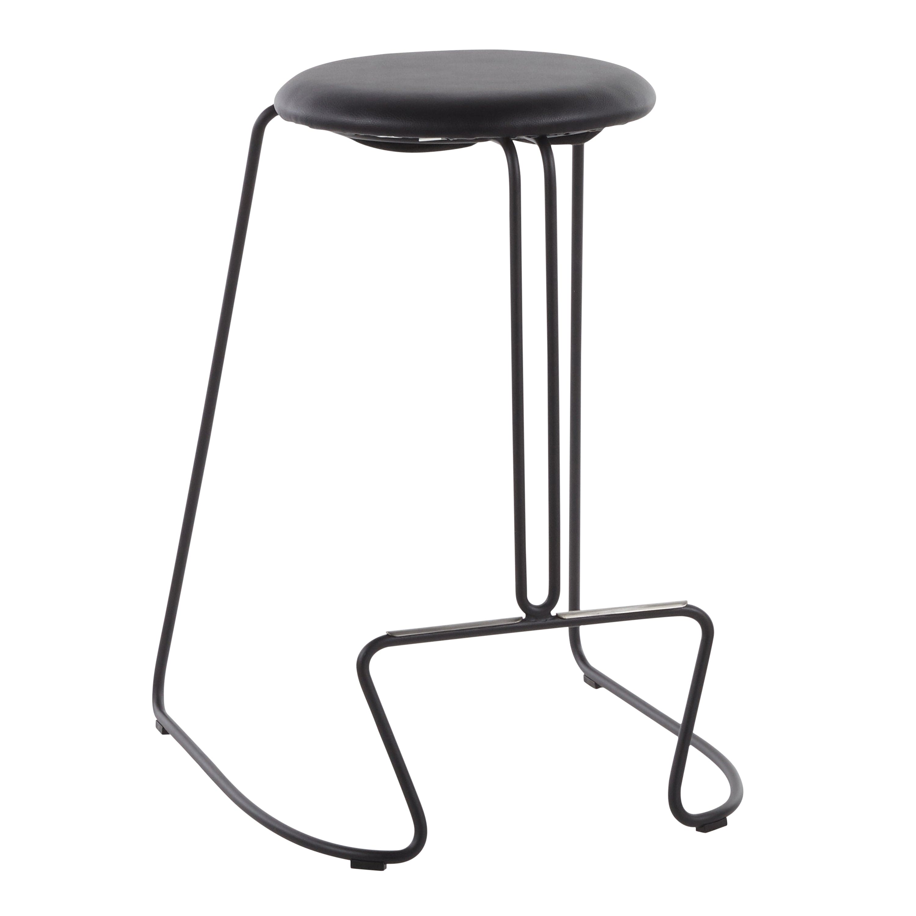 Finn Contemporary Counter Stool in Black Steel and Black Faux Leather by LumiSource - Set of 2