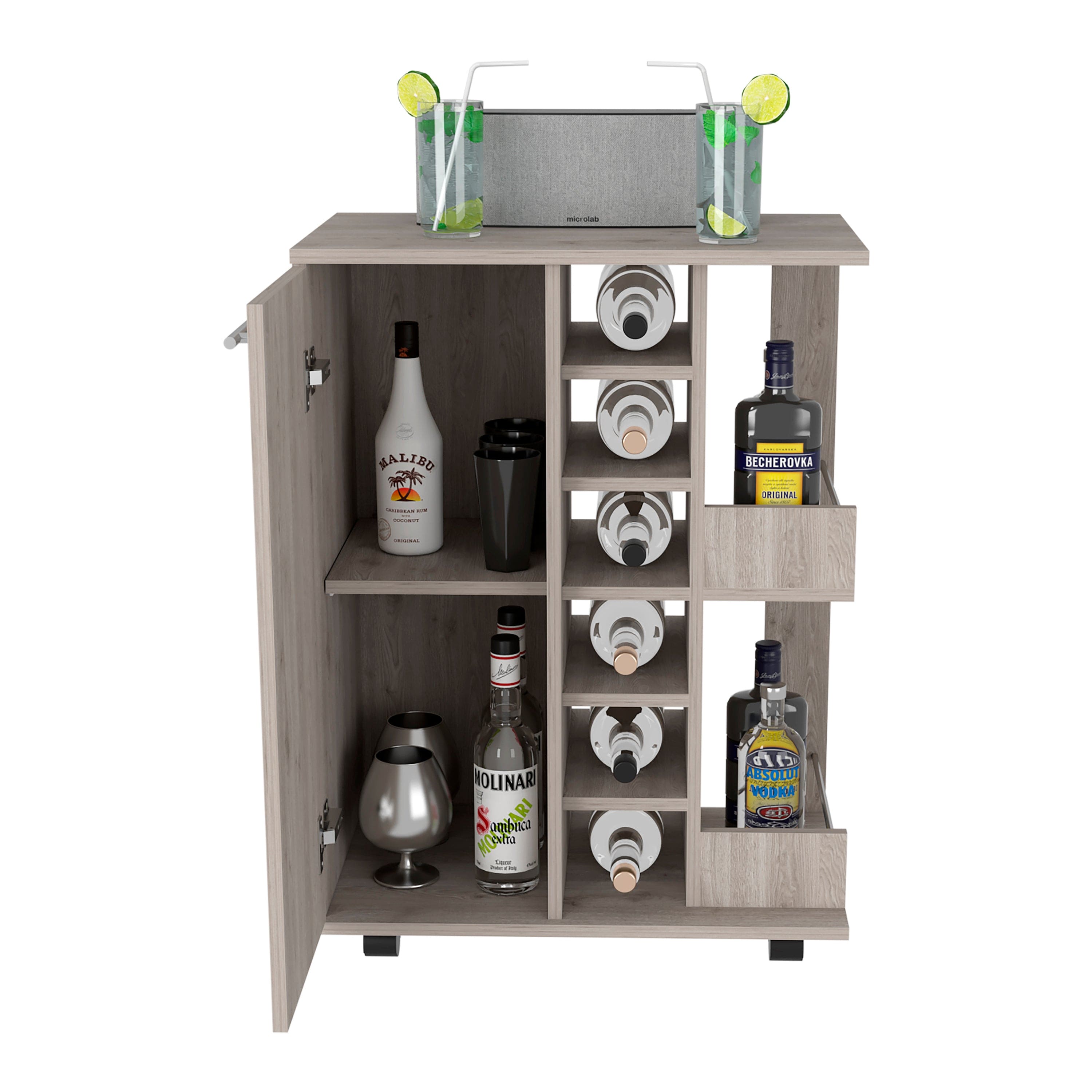 Bar Cart Wells, Four Casters, Light Gray Finish