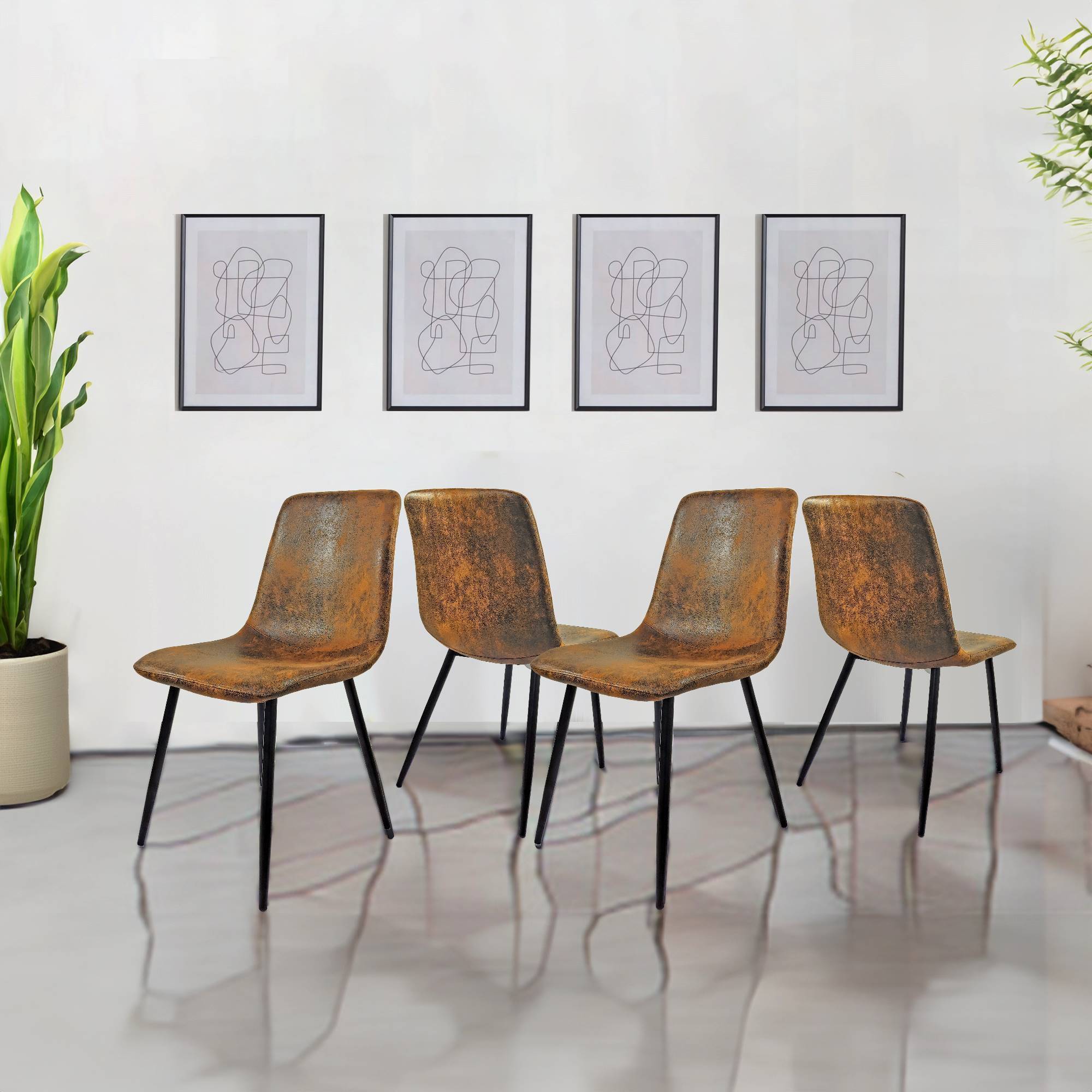 MDF Walnut Colour Dining Table and Modern Dining Chairs Set of 4