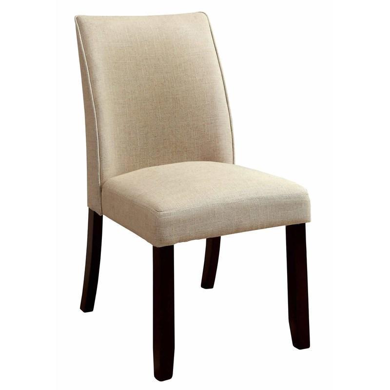 Classic Contemporary Ivory Fabric Set of 2 Chairs Only Kitchen Dining Room Furniture Espresso Solid wood Frame Cushion seat Chairs