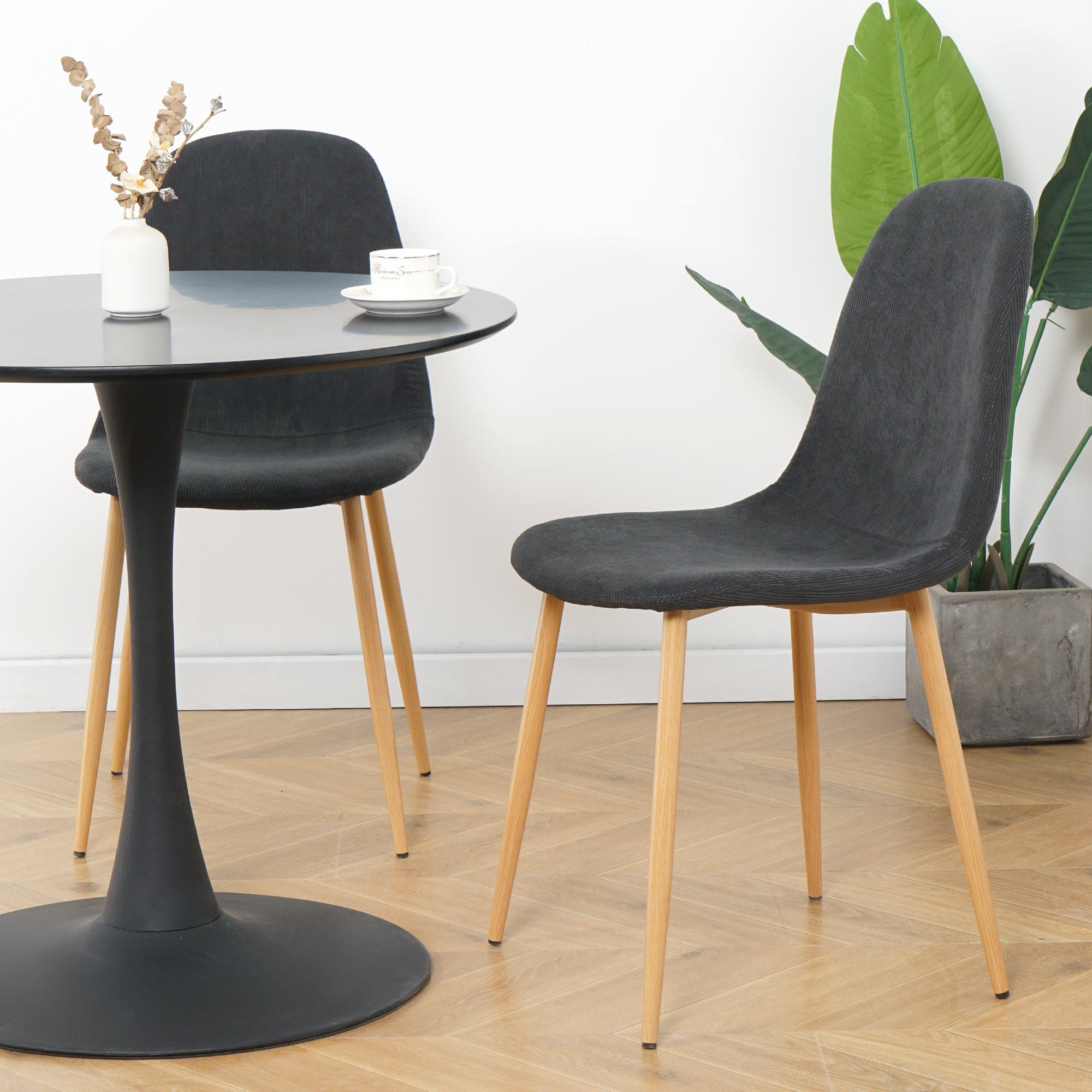 Deep Grey Modern Fabric Chairs with wood-transfer Metal Leg set of 4