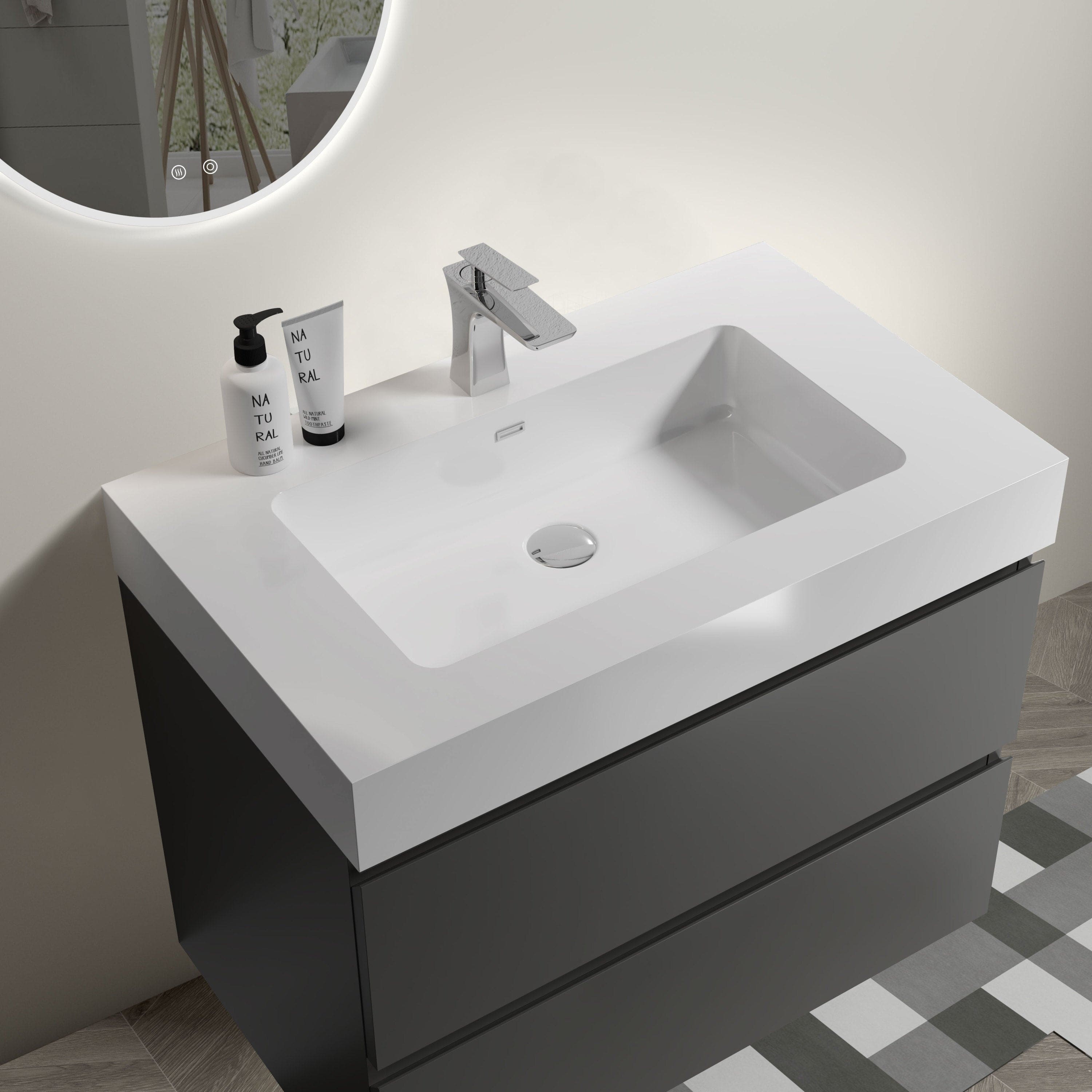 Alice 30" Gray Bathroom Vanity with Sink, Large Storage Wall Mounted Floating Bathroom Vanity for Modern Bathroom, One-Piece White Sink Basin without Drain and Faucet