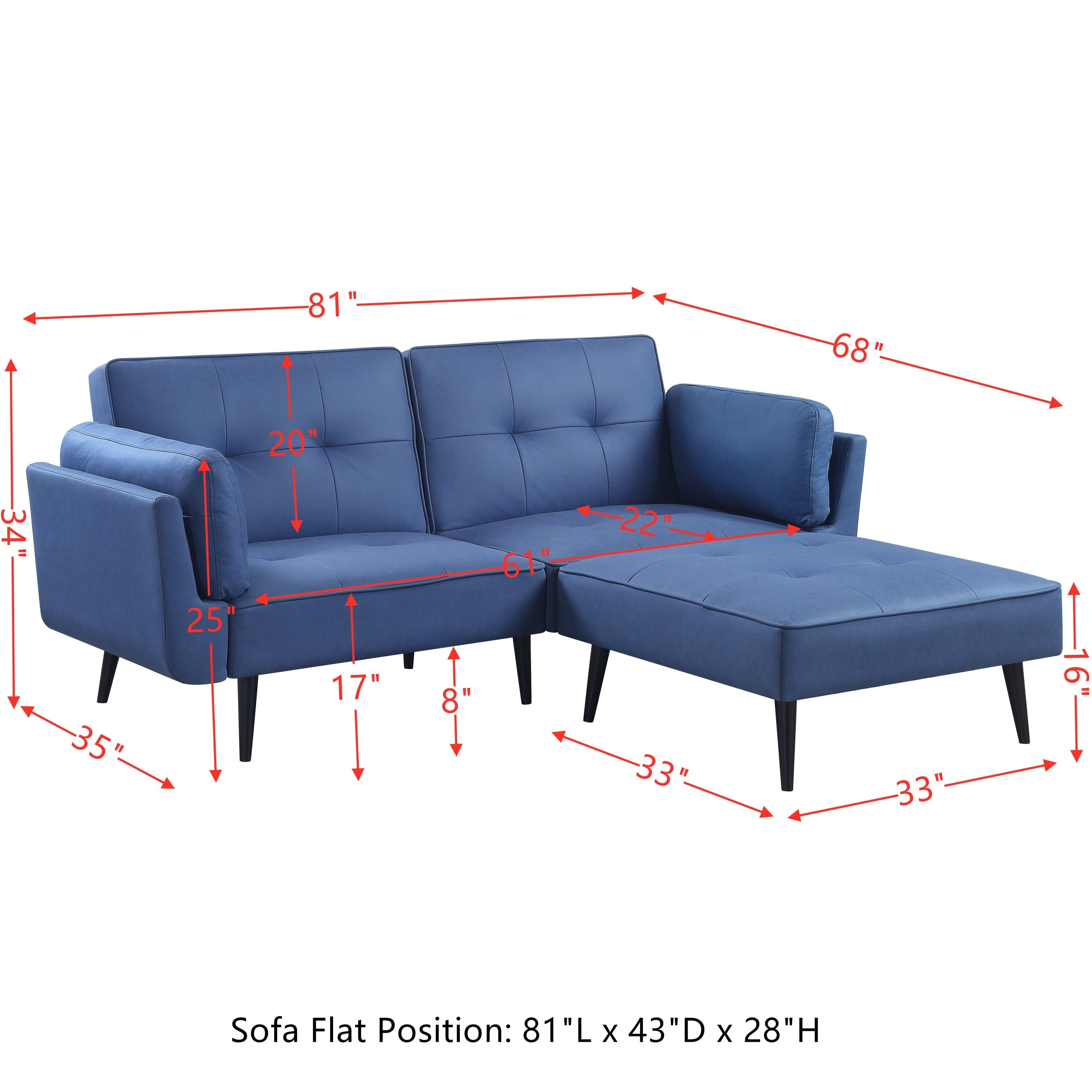 ACME Nafisa Adjustable Sofa & Ottoman, Blue Fabric LV00823