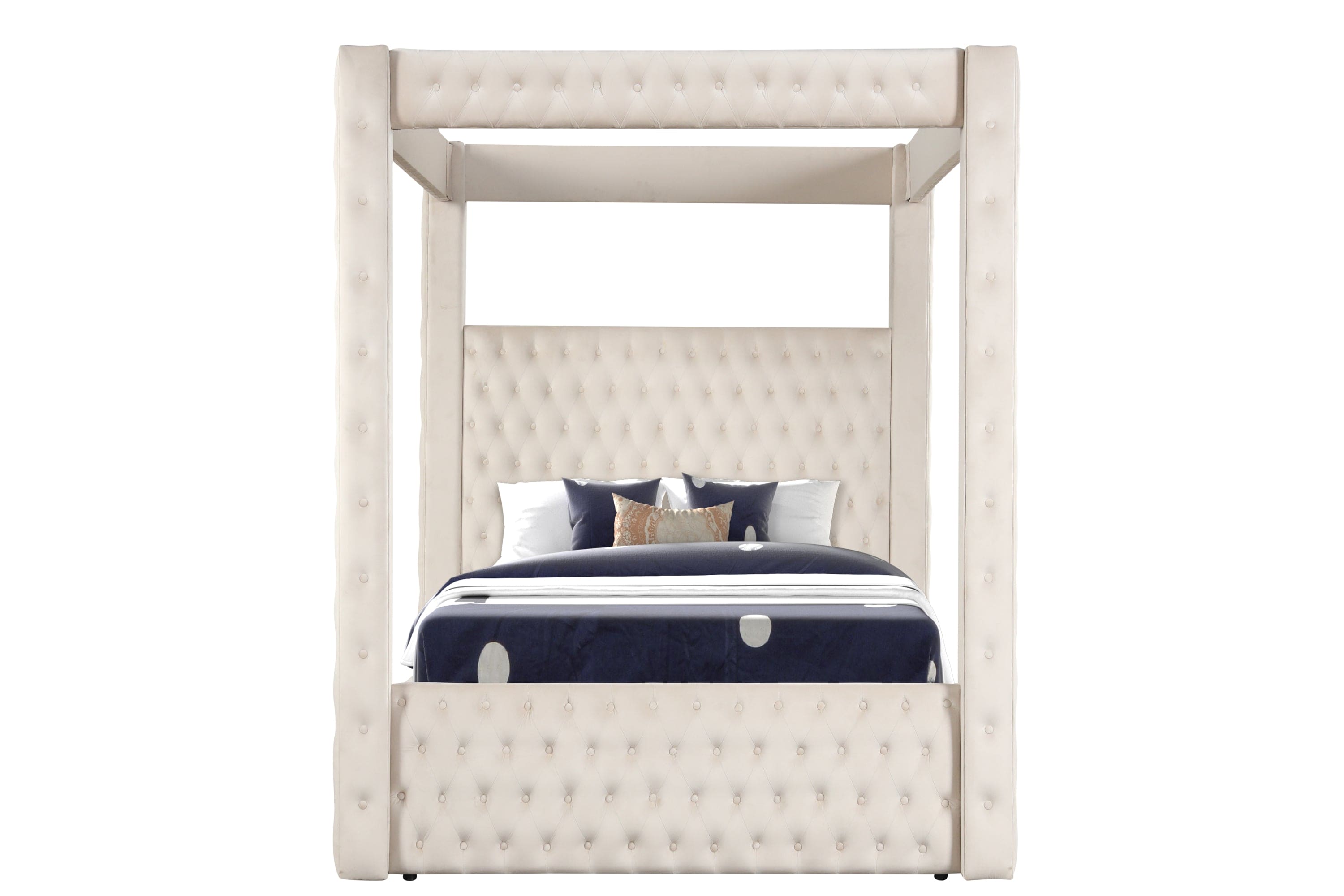 Monica luxurious Four-Poster King Bed Made with Wood in Cream