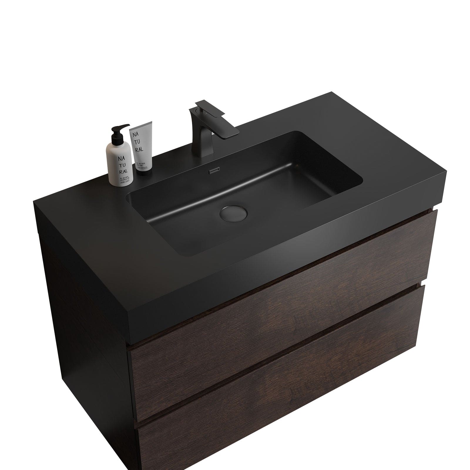 Alice 36" Walnut Bathroom Vanity with Sink, Large Storage Wall Mounted Floating Bathroom Vanity for Modern Bathroom, One-Piece Black Sink Basin without Drain and Faucet