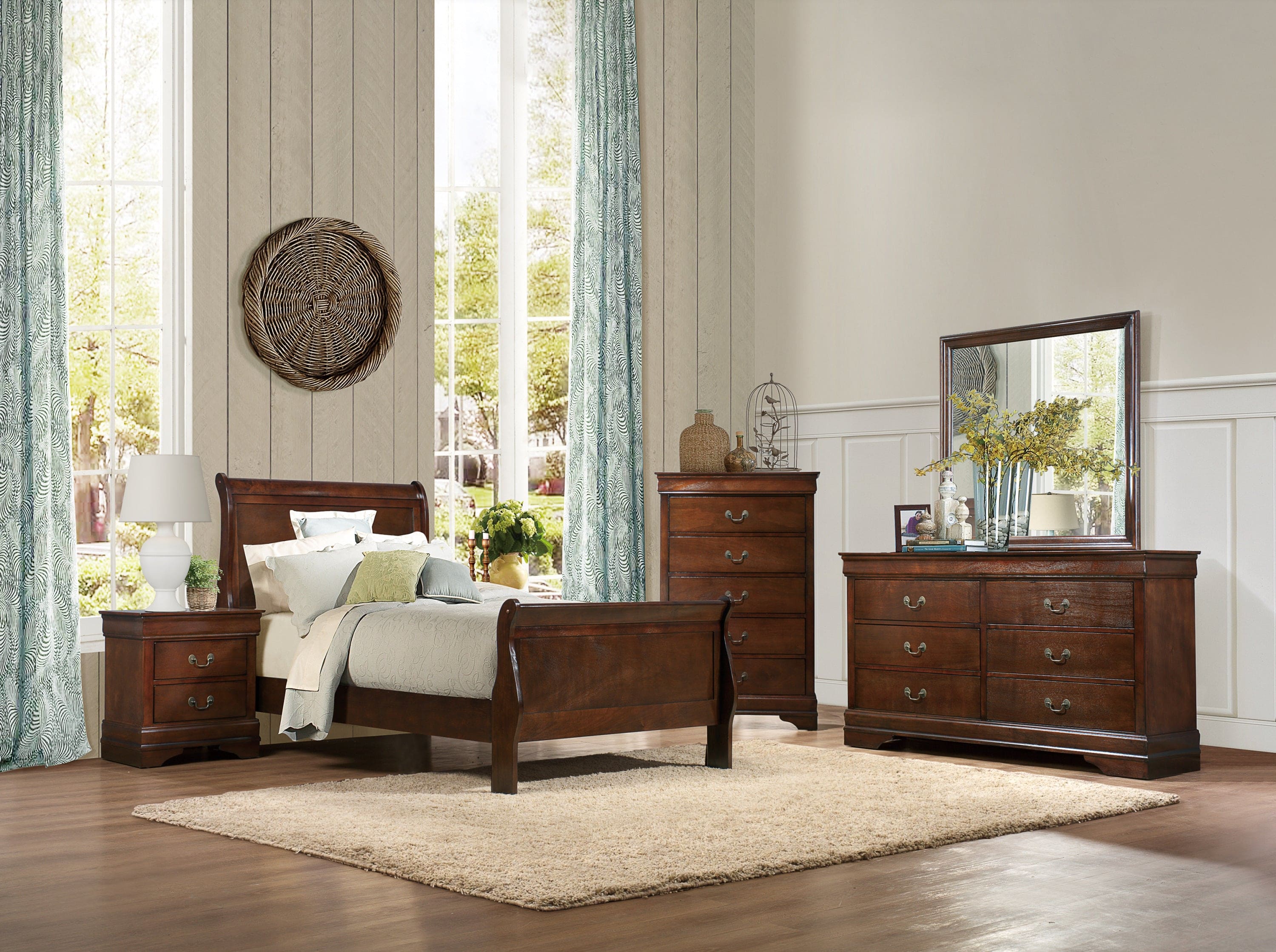 Traditional Design Bedroom Furniture 1pc Chest of 5x Drawers Brown Cherry Finish Antique Drop Handles Furniture