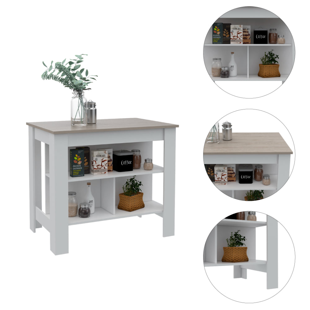 Wilmington 10-Shelf 2-piece Kitchen Set, Kitchen Island and Functional Table Whiteand Light Gray