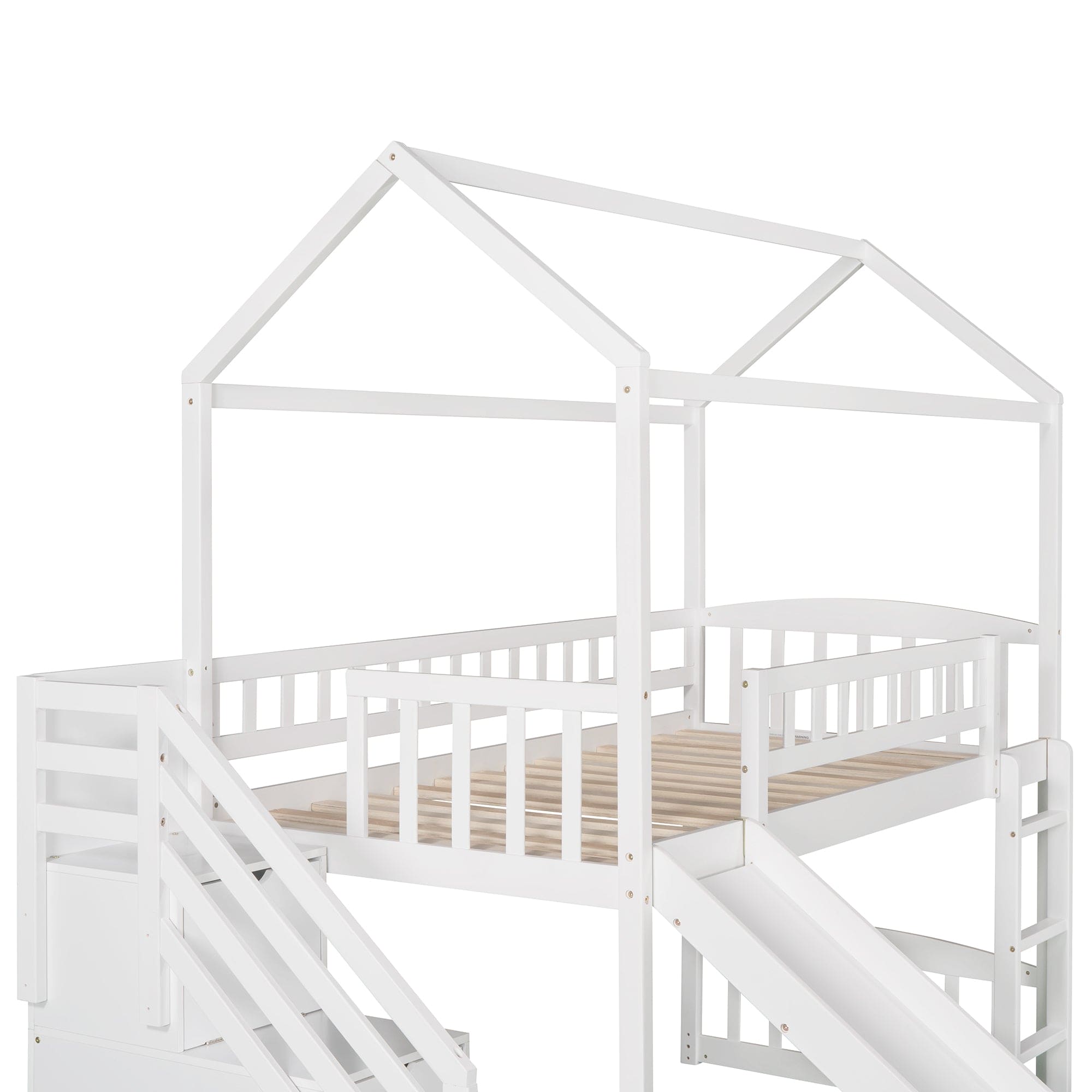 Twin Loft Bed with Two Drawers and Slide, House Bed with Slide, White (Old SKU: LP000130AAK)