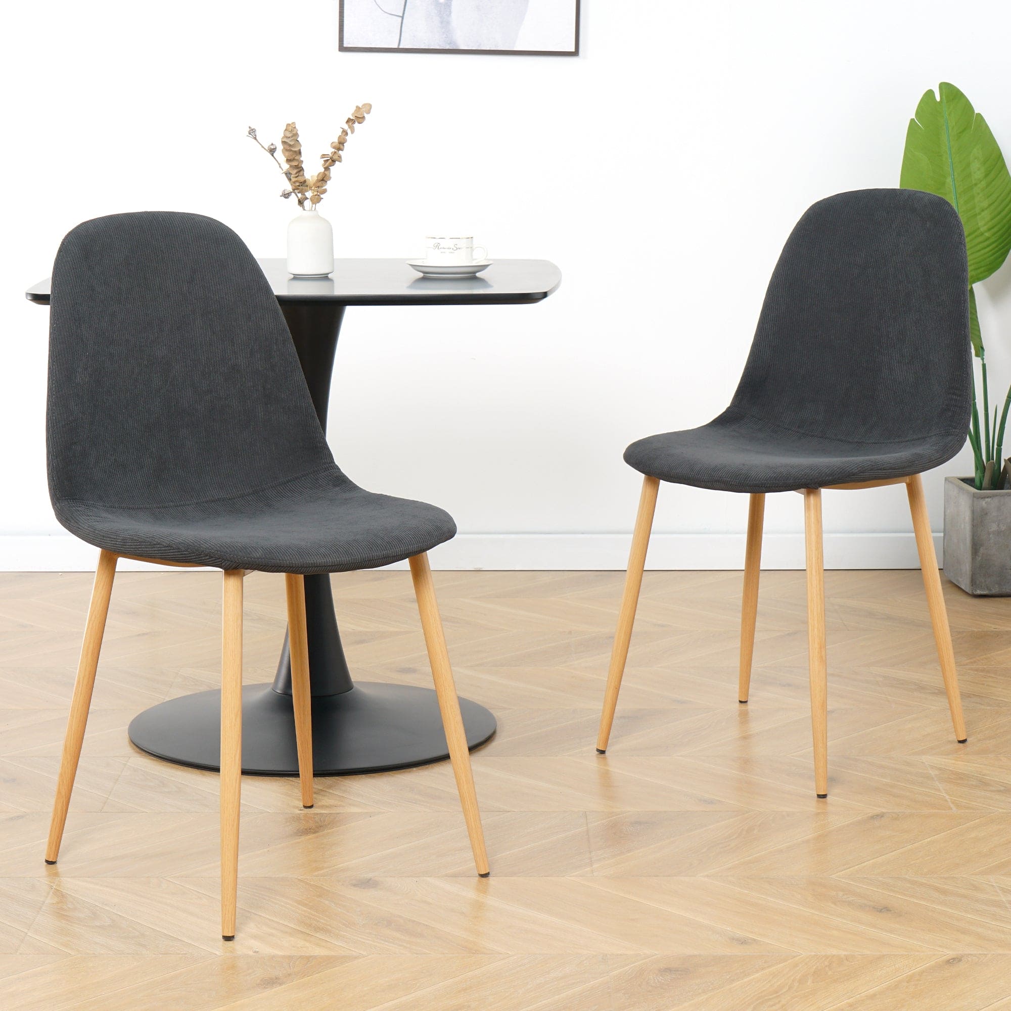 Deep Grey Modern Fabric Chairs with wood-transfer Metal Leg set of 4